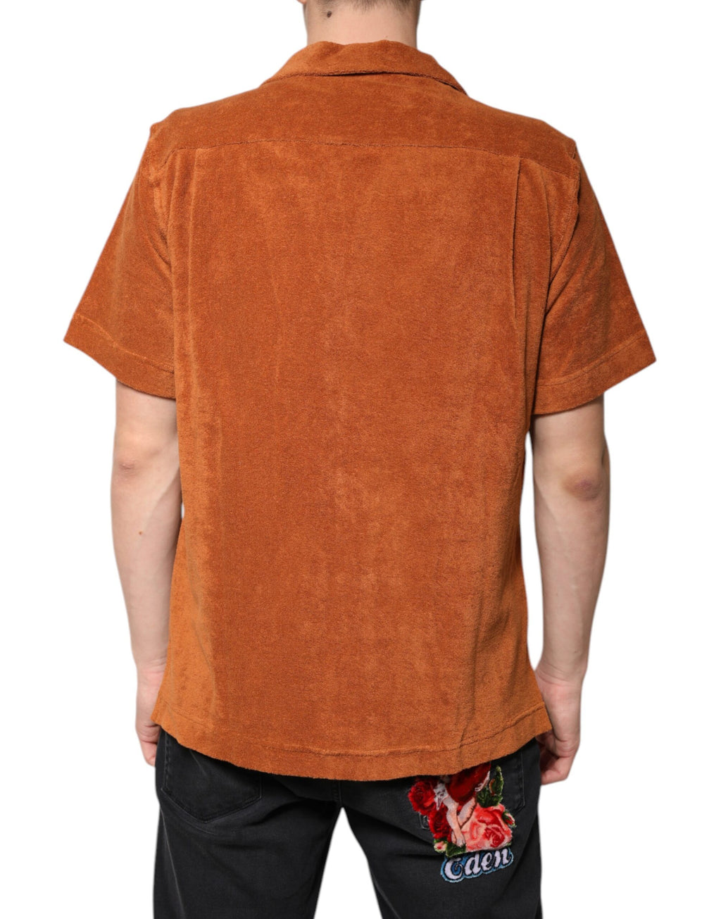 Camisa con cuello abotonado de terciopelo de algodón color avellana de Dolce &amp; Gabbana