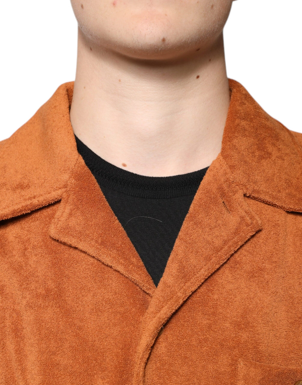Camisa con cuello abotonado de terciopelo de algodón color avellana de Dolce &amp; Gabbana