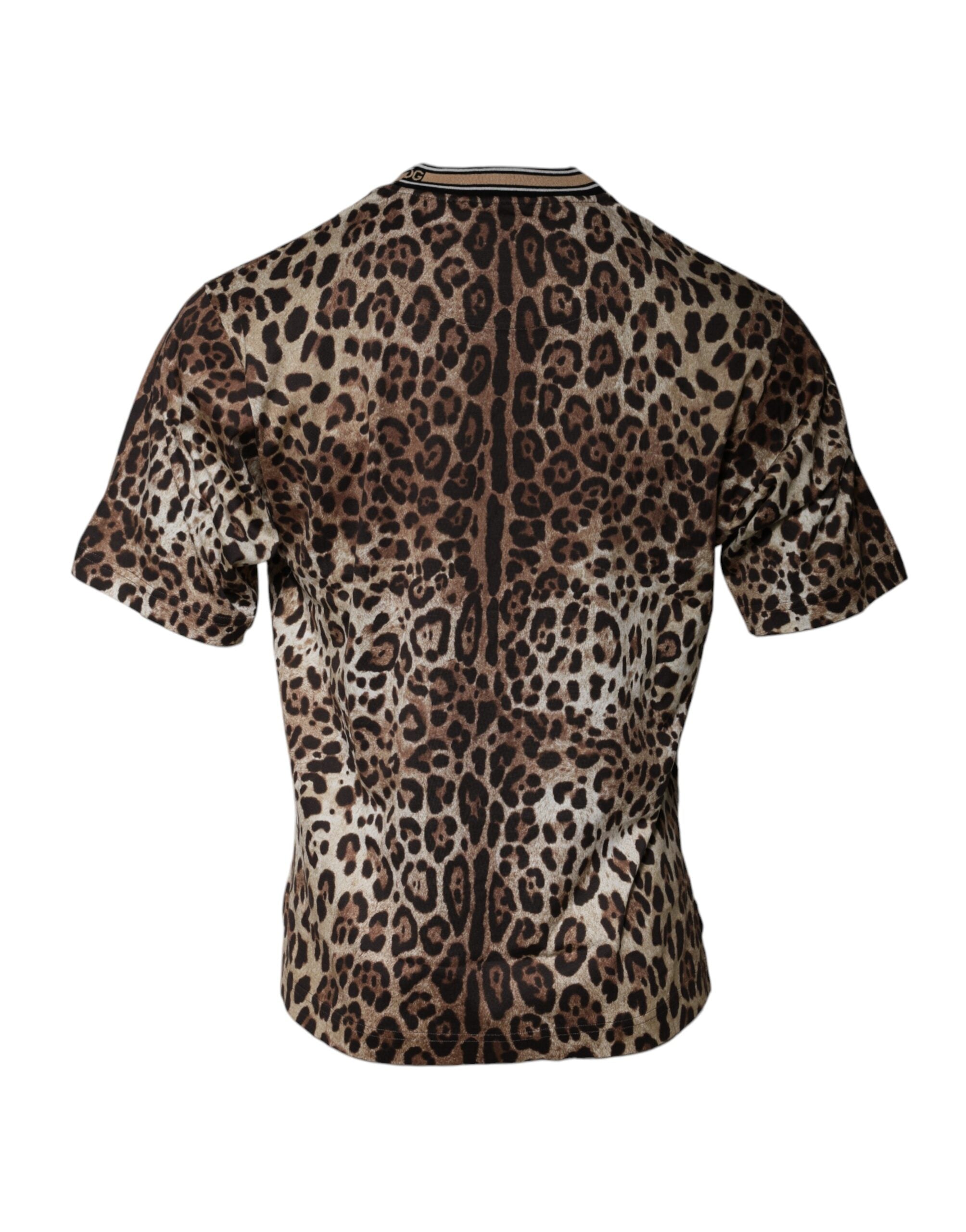 Camiseta de manga corta con cuello redondo y estampado de leopardo marrón de Dolce &amp; Gabbana