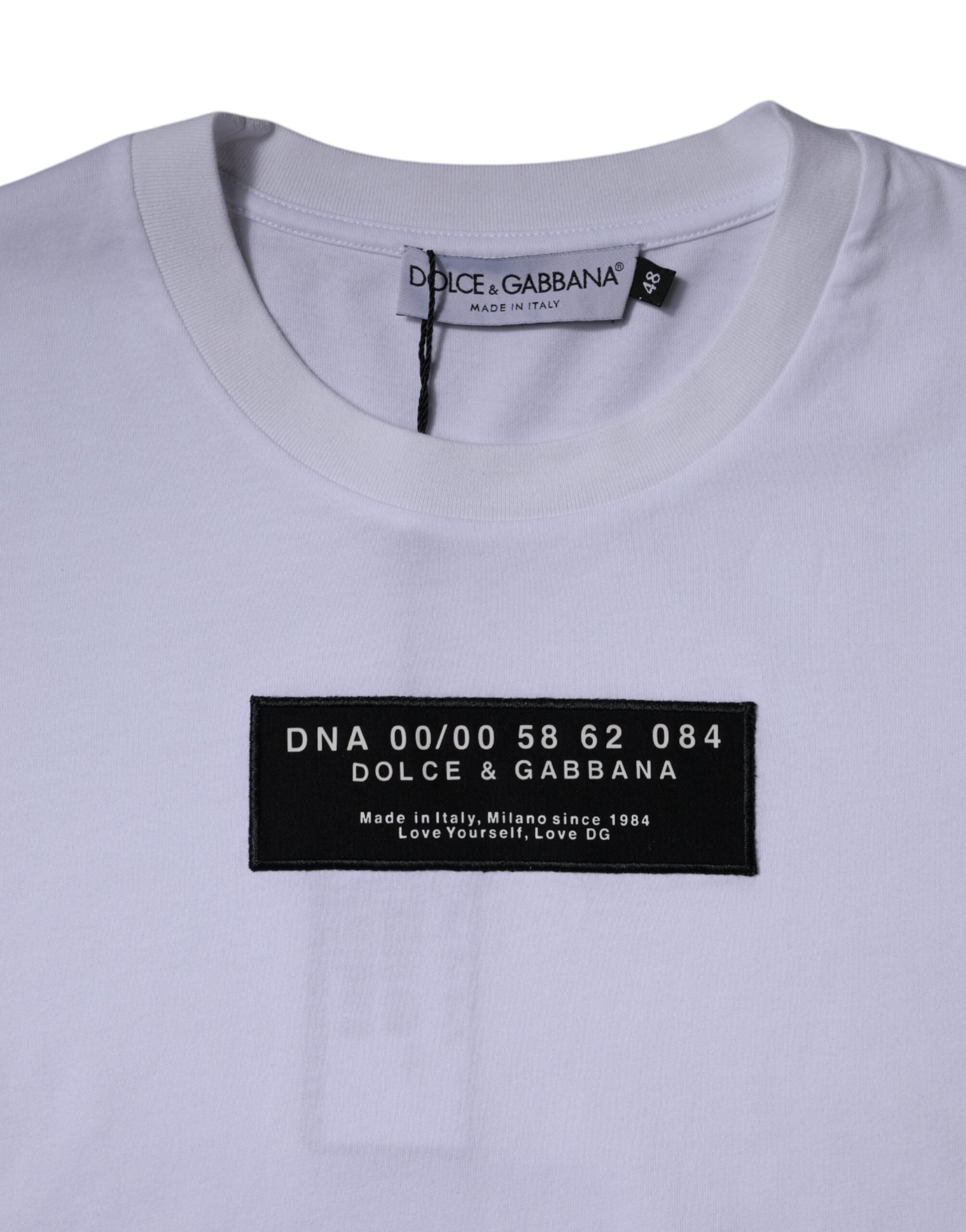 Camiseta de algodón con cuello redondo y estampado del logotipo blanco de Dolce &amp; Gabbana