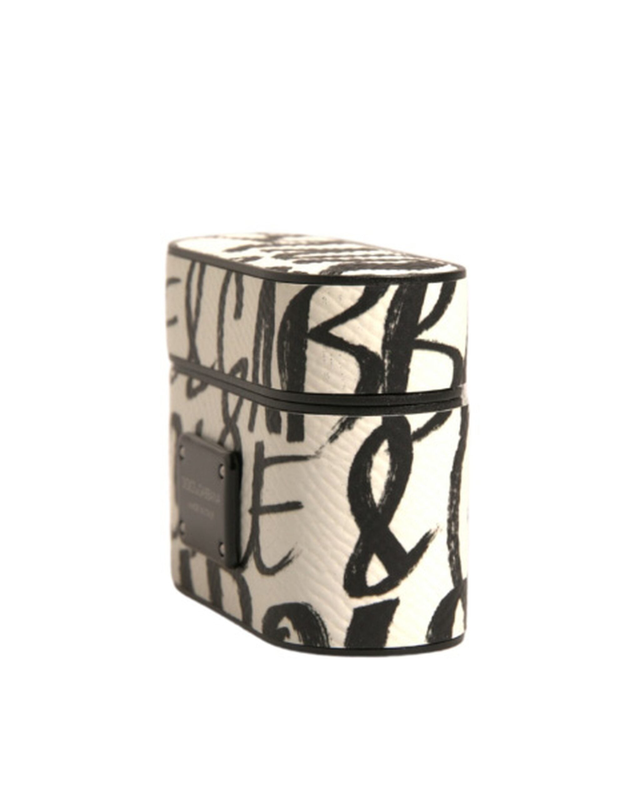 Estuche para AirPods de Dolce &amp; Gabbana de cuero blanco y negro con logotipo grabado en relieve