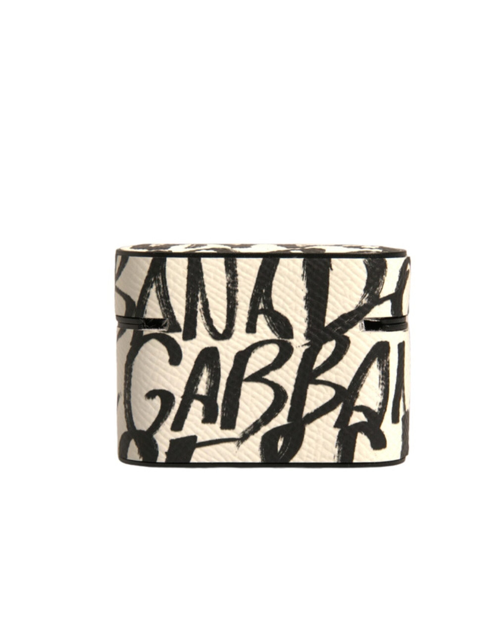 Estuche para AirPods de Dolce &amp; Gabbana de cuero blanco y negro con logotipo grabado en relieve