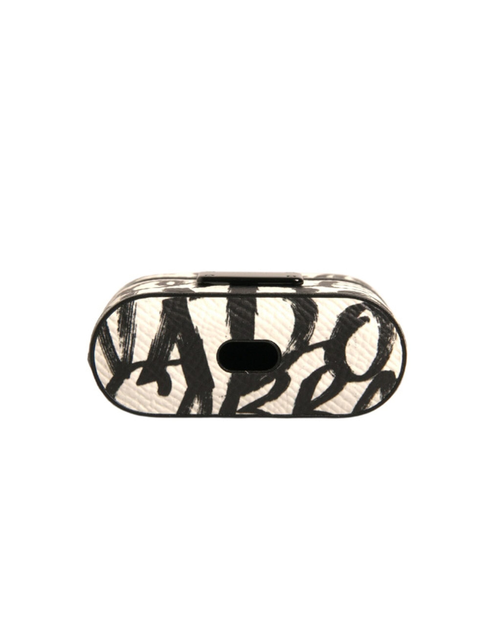 Estuche para AirPods de Dolce &amp; Gabbana de cuero blanco y negro con logotipo grabado en relieve