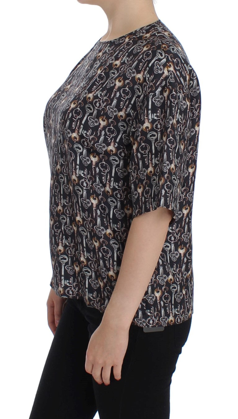 Blusa de seda con estampado de llave dorada en gris de Dolce &amp; Gabbana