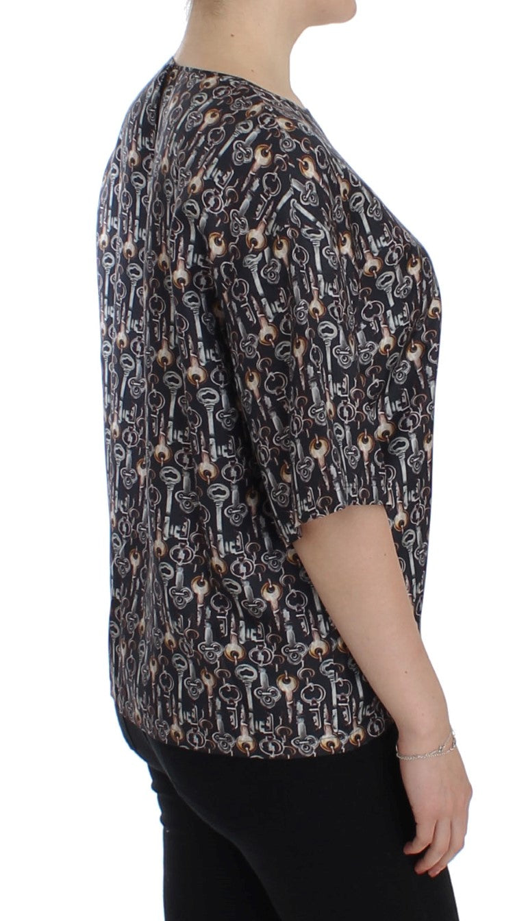 Blusa de seda con estampado de llave dorada en gris de Dolce &amp; Gabbana