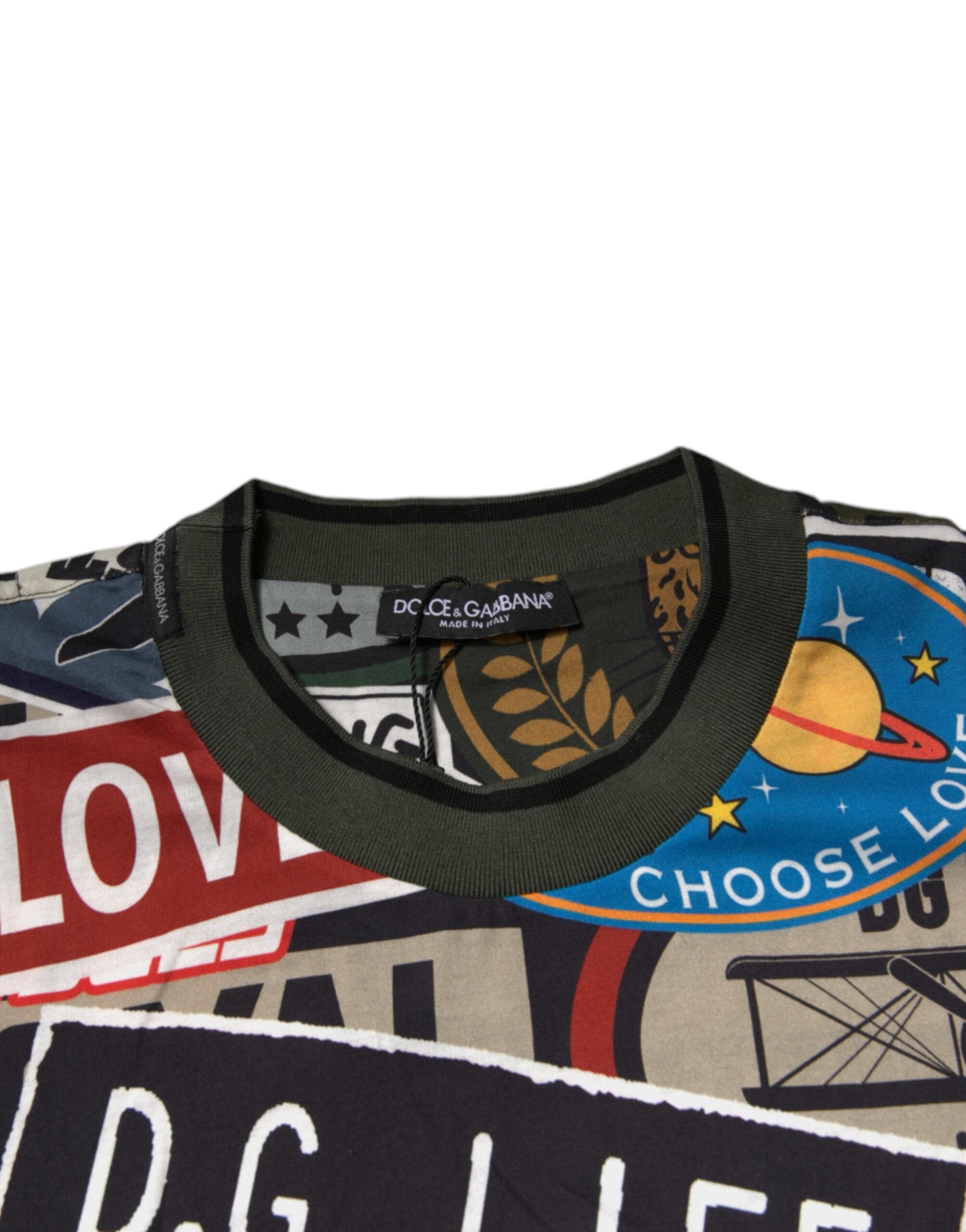 Camiseta de algodón con cuello redondo y estampado gráfico multicolor de Dolce &amp; Gabbana