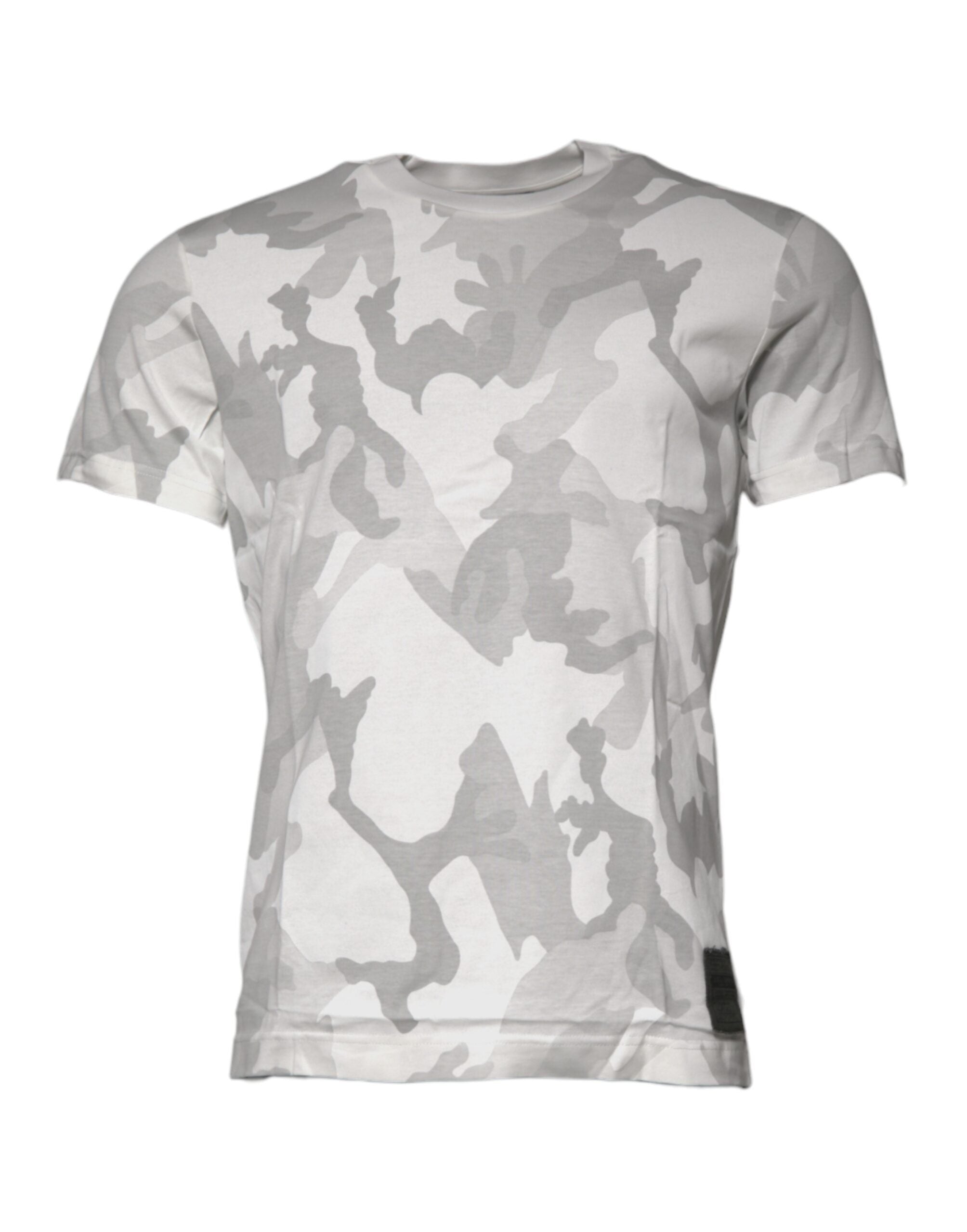 Camiseta de algodón con cuello redondo y estampado de camuflaje blanco y gris de Dolce &amp; Gabbana