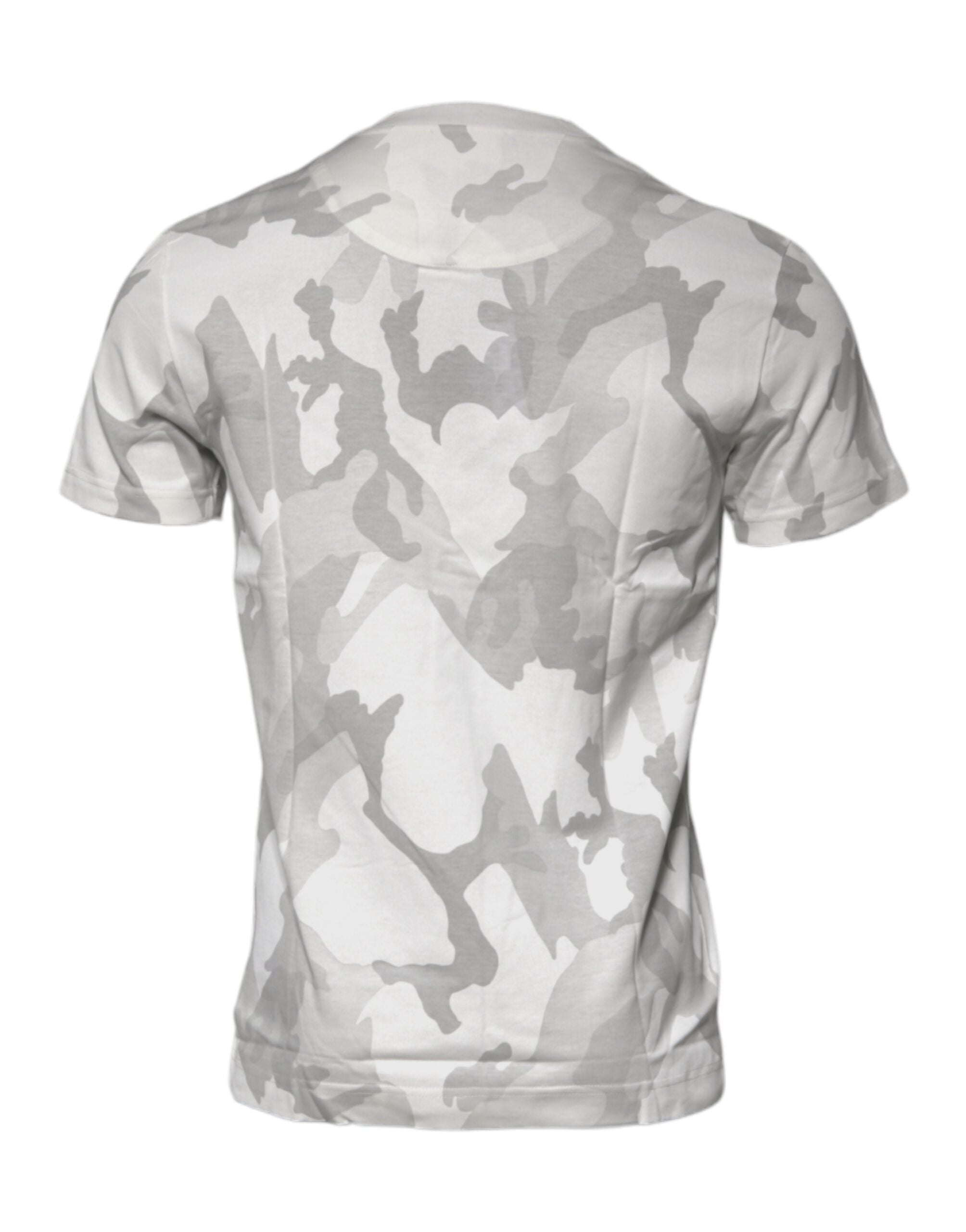 Camiseta de algodón con cuello redondo y estampado de camuflaje blanco y gris de Dolce &amp; Gabbana