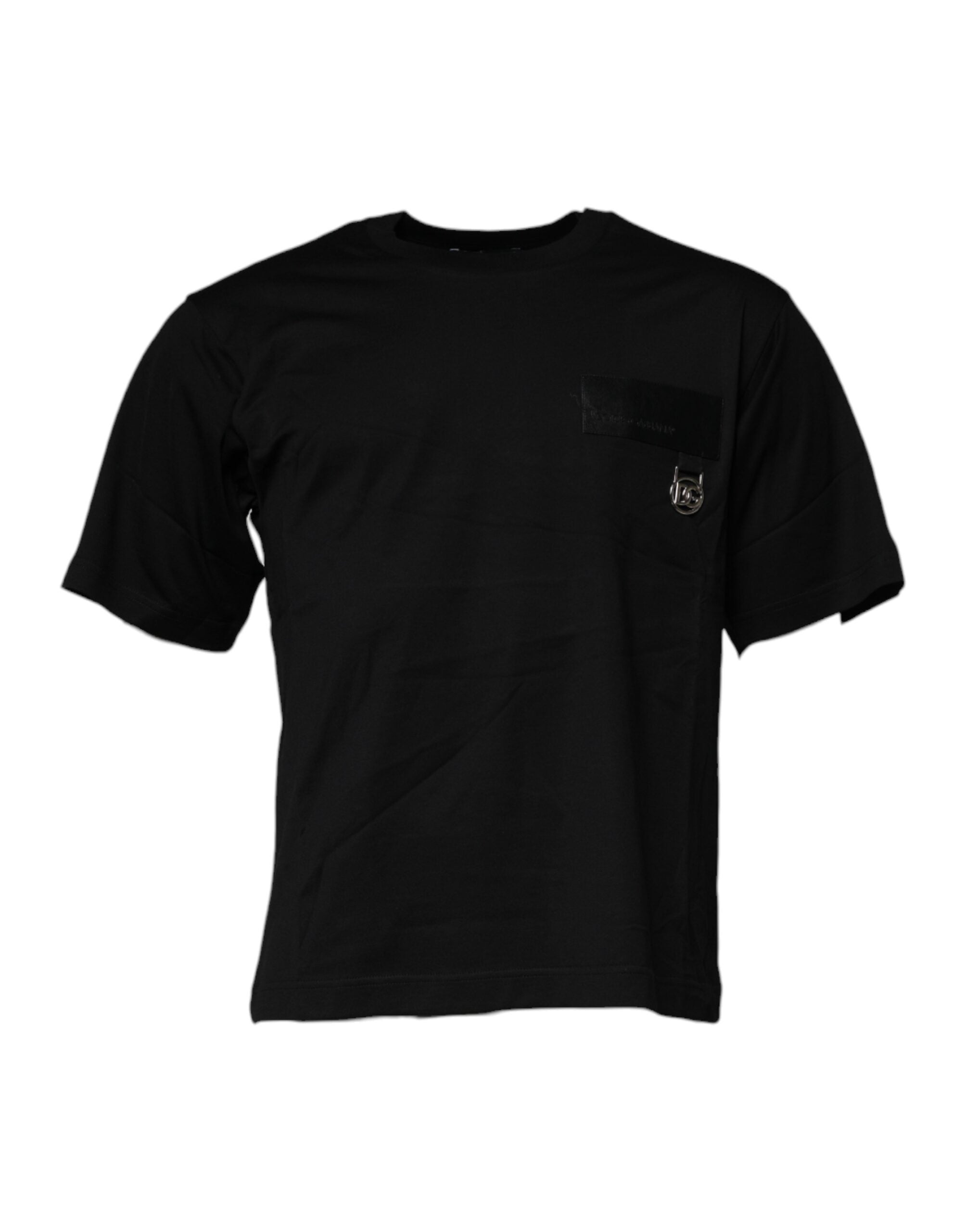 Camiseta de algodón con cuello redondo y parche del logotipo negro de Dolce &amp; Gabbana