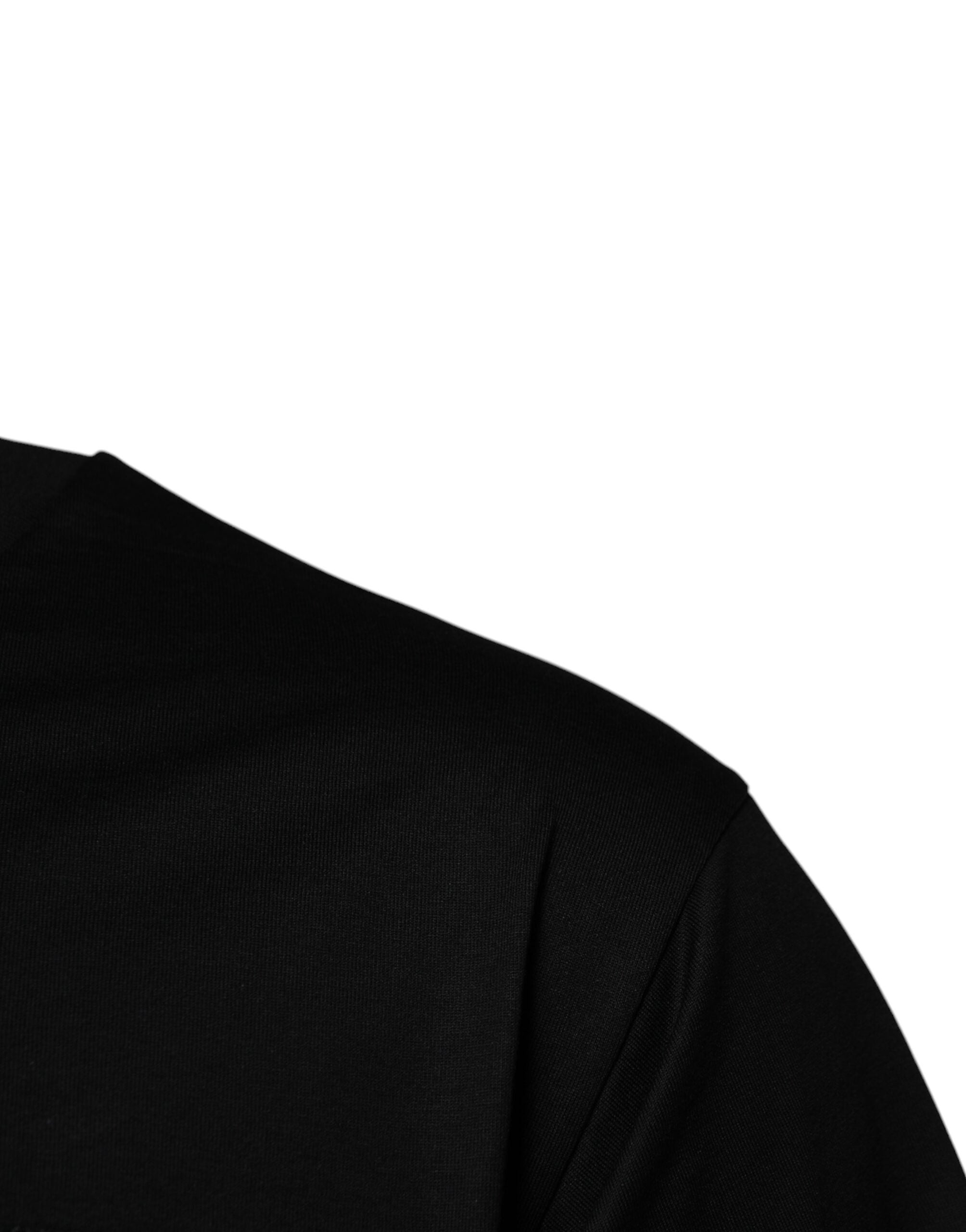 Camiseta de algodón con cuello redondo y parche del logotipo negro de Dolce &amp; Gabbana