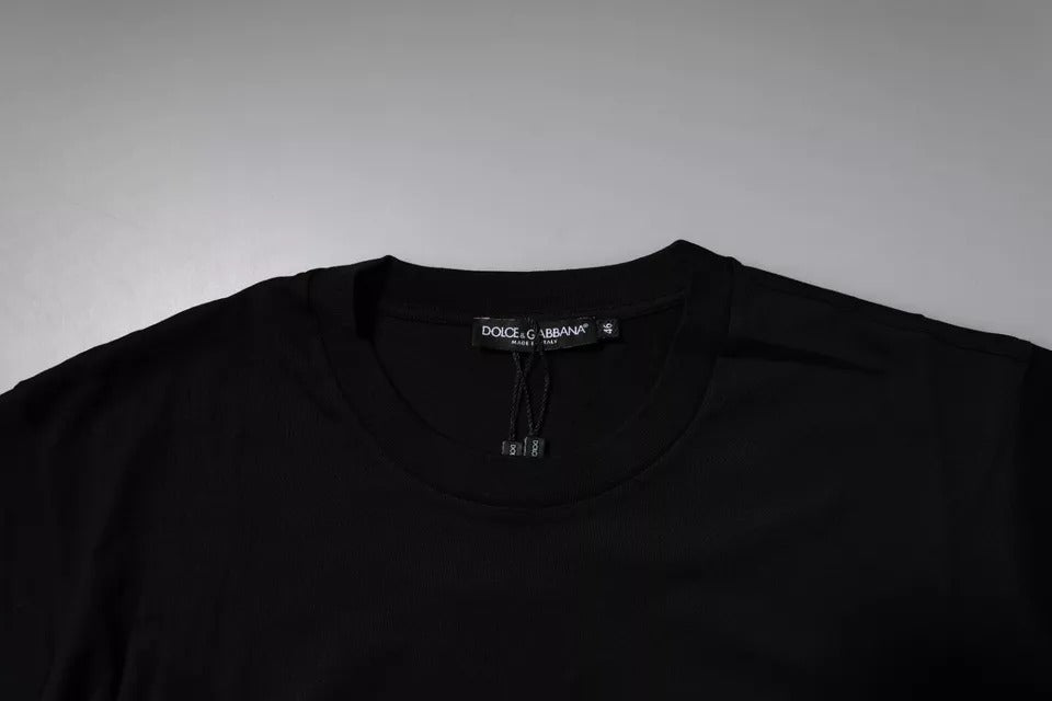Camiseta de algodón con cuello redondo y parche del logotipo negro de Dolce &amp; Gabbana
