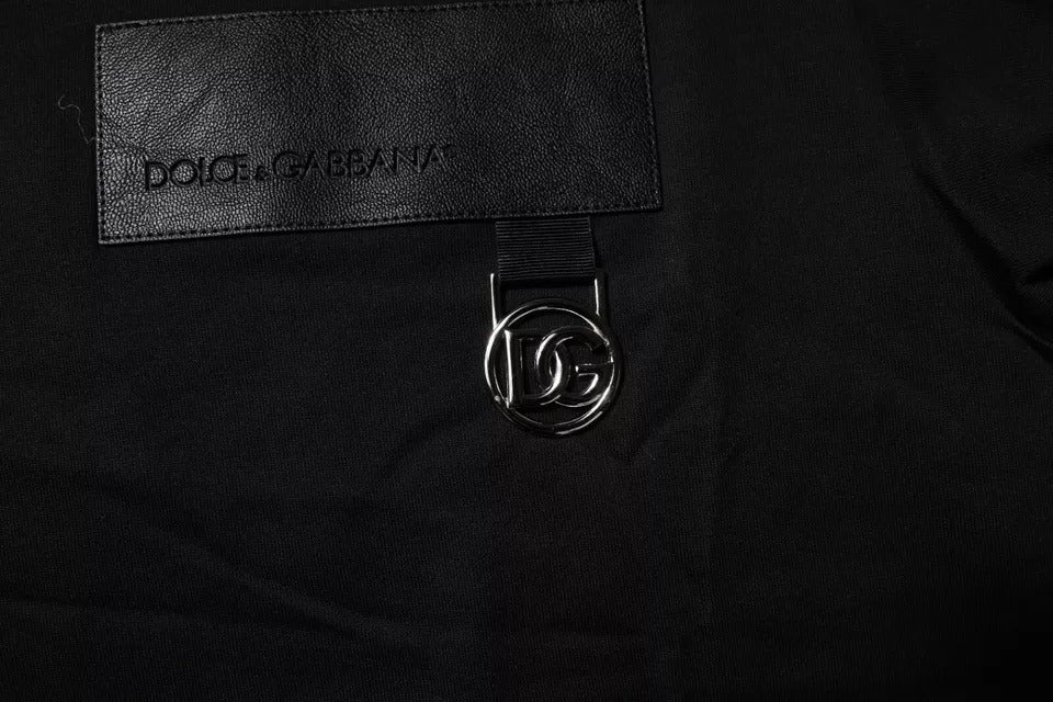 Camiseta de algodón con cuello redondo y parche del logotipo negro de Dolce &amp; Gabbana