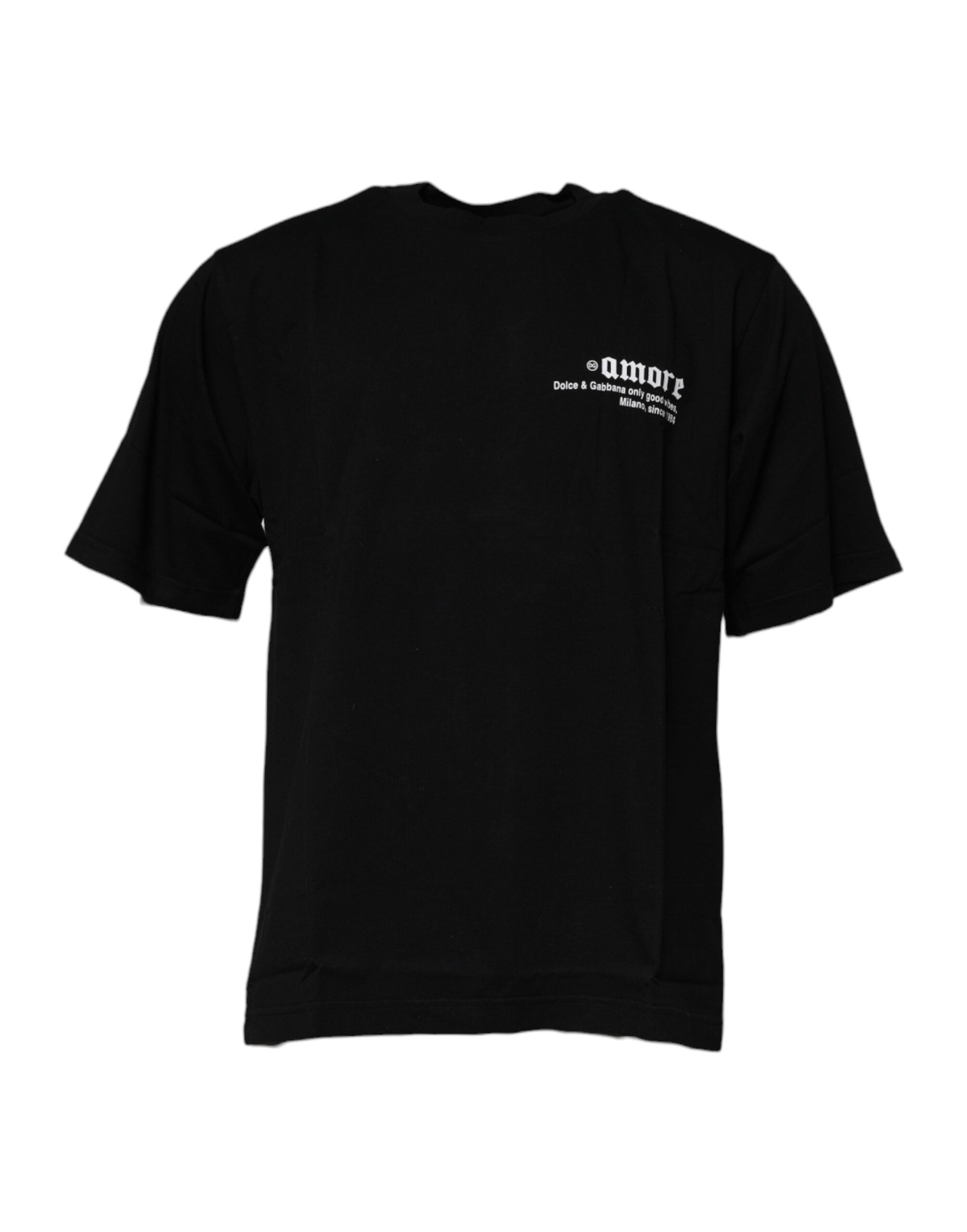 Camiseta de algodón con cuello redondo y estampado de leopardo Amore de Dolce &amp; Gabbana en negro