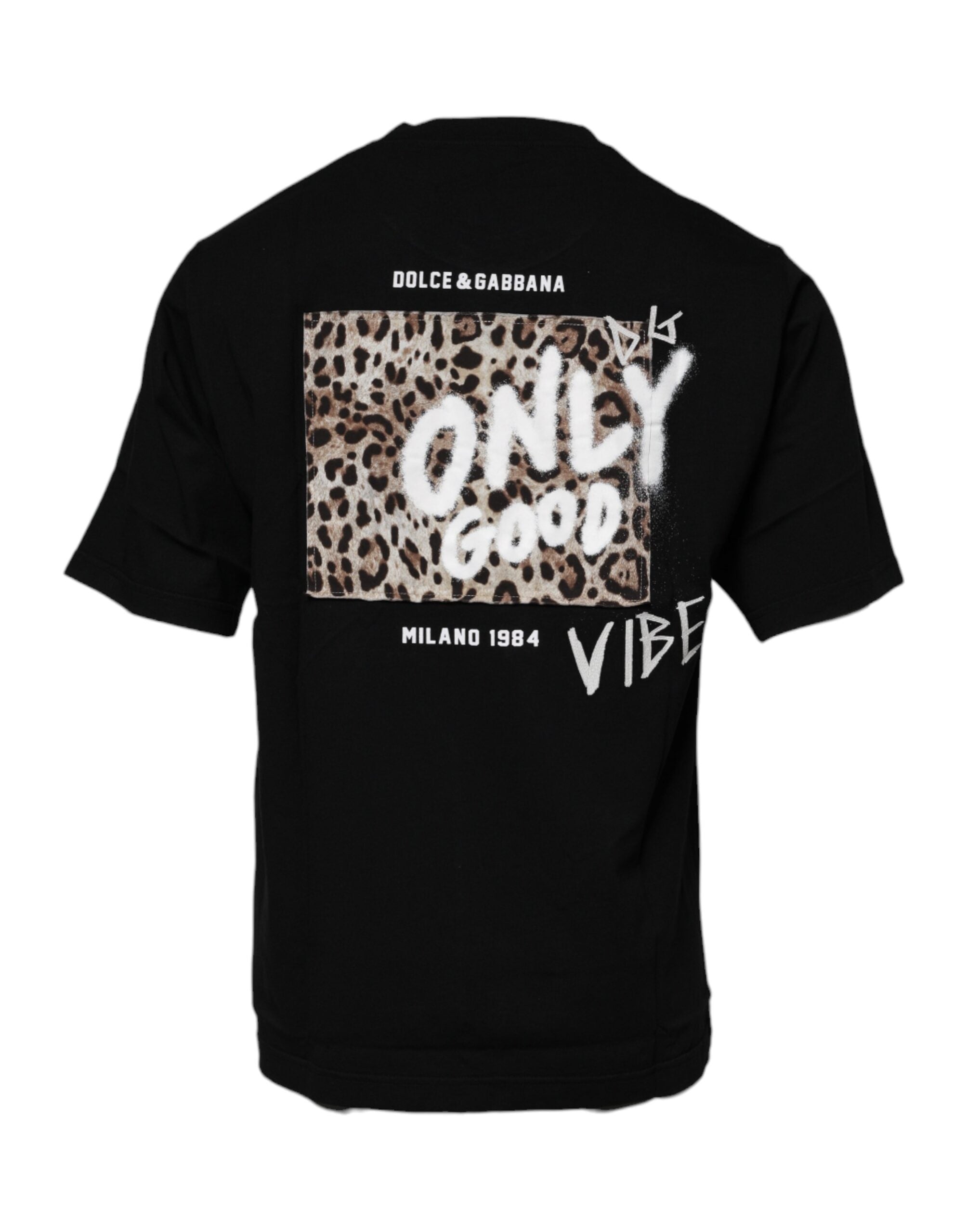 Camiseta de algodón con cuello redondo y estampado de leopardo Amore de Dolce &amp; Gabbana en negro
