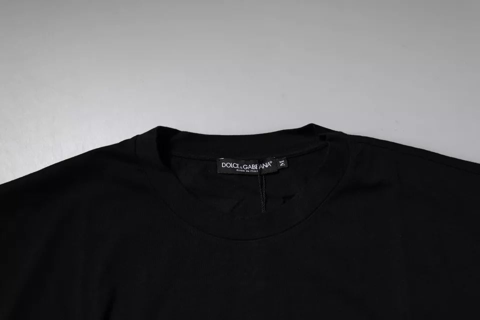Camiseta de algodón con cuello redondo y estampado de leopardo Amore de Dolce &amp; Gabbana en negro