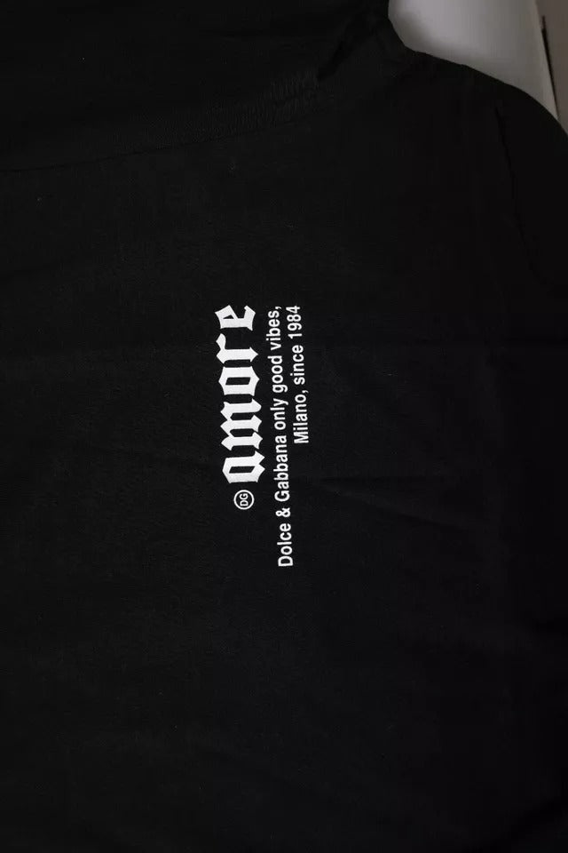 Camiseta de algodón con cuello redondo y estampado de leopardo Amore de Dolce &amp; Gabbana en negro