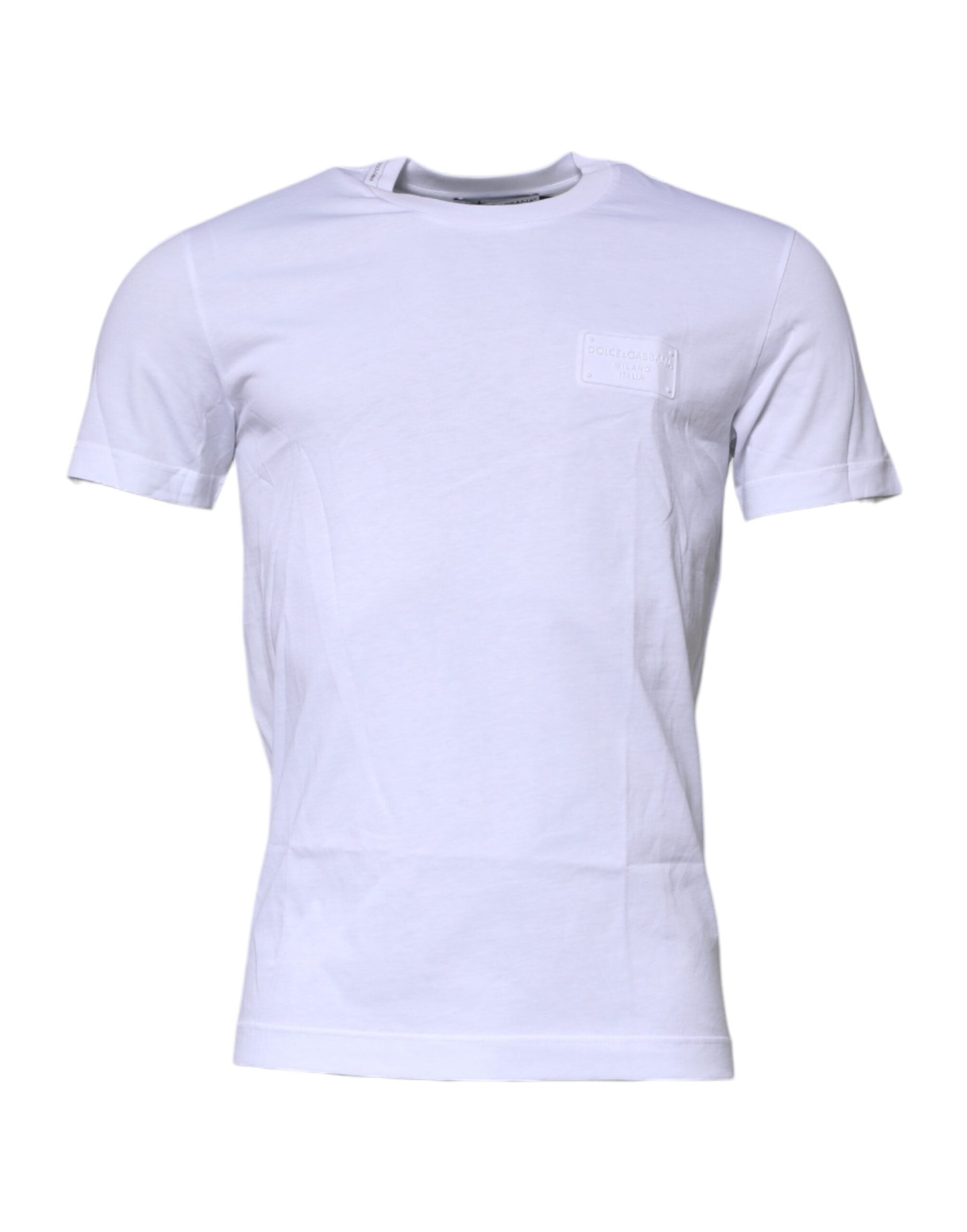 Camiseta de algodón con cuello redondo y placa del logotipo de Dolce &amp; Gabbana en blanco