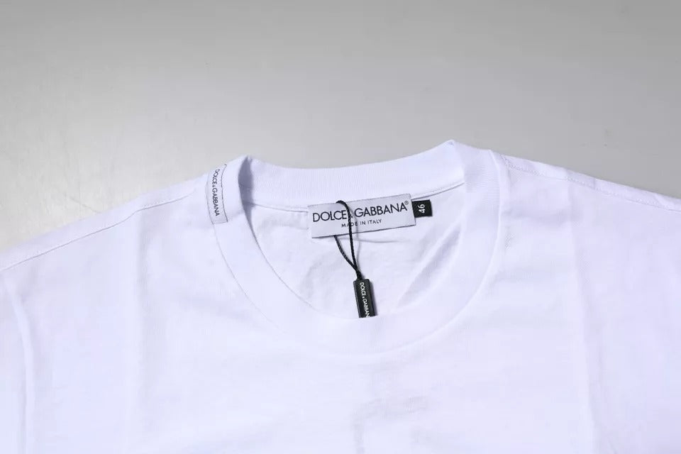 Camiseta de algodón con cuello redondo y placa del logotipo de Dolce &amp; Gabbana en blanco