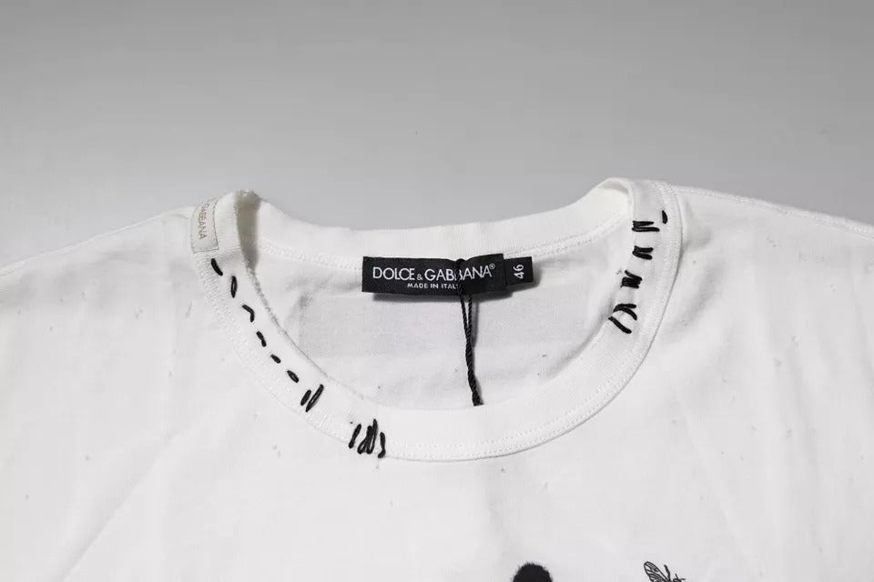 Camiseta de algodón con cuello redondo y estampado gráfico blanco de Dolce &amp; Gabbana