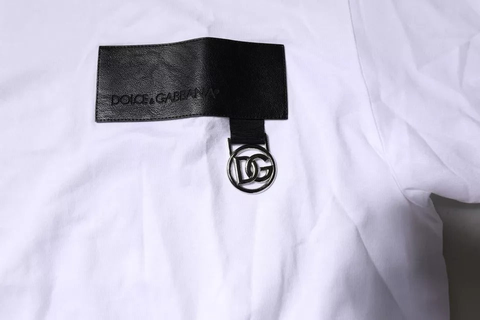 Camiseta de algodón con cuello redondo y parche del logotipo blanco de Dolce &amp; Gabbana