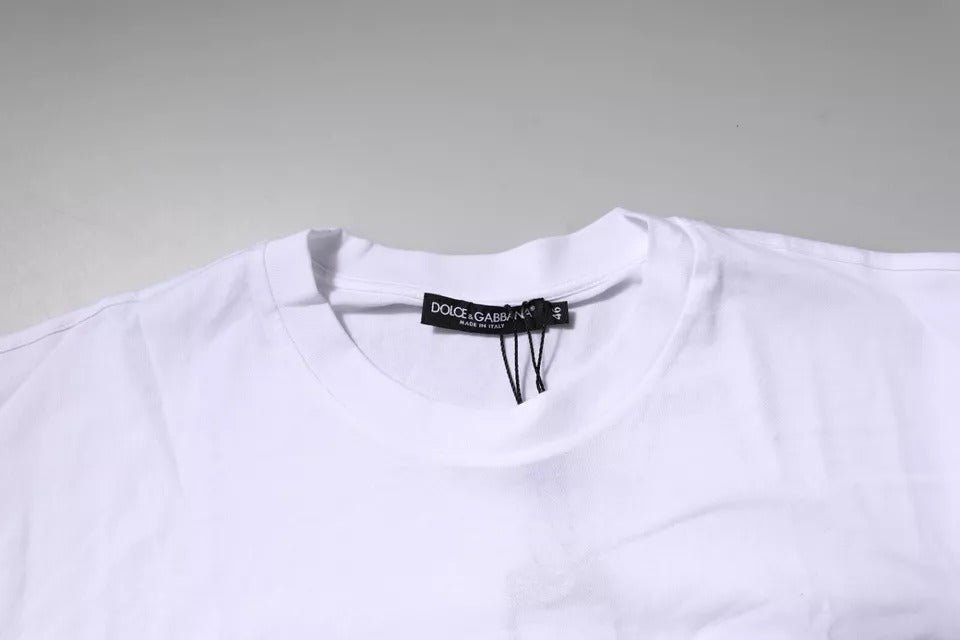 Camiseta de algodón con cuello redondo y parche del logotipo blanco de Dolce &amp; Gabbana