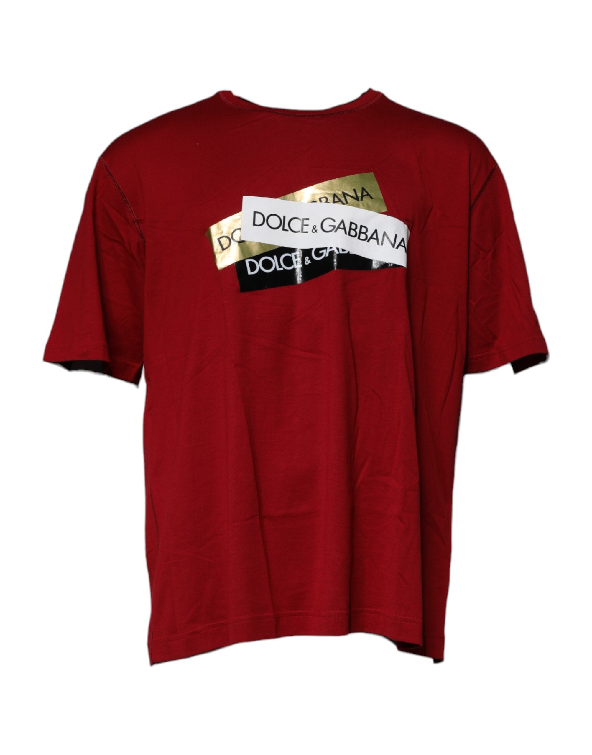 Camiseta de algodón con cuello redondo y cinta con el logotipo rojo de Dolce &amp; Gabbana