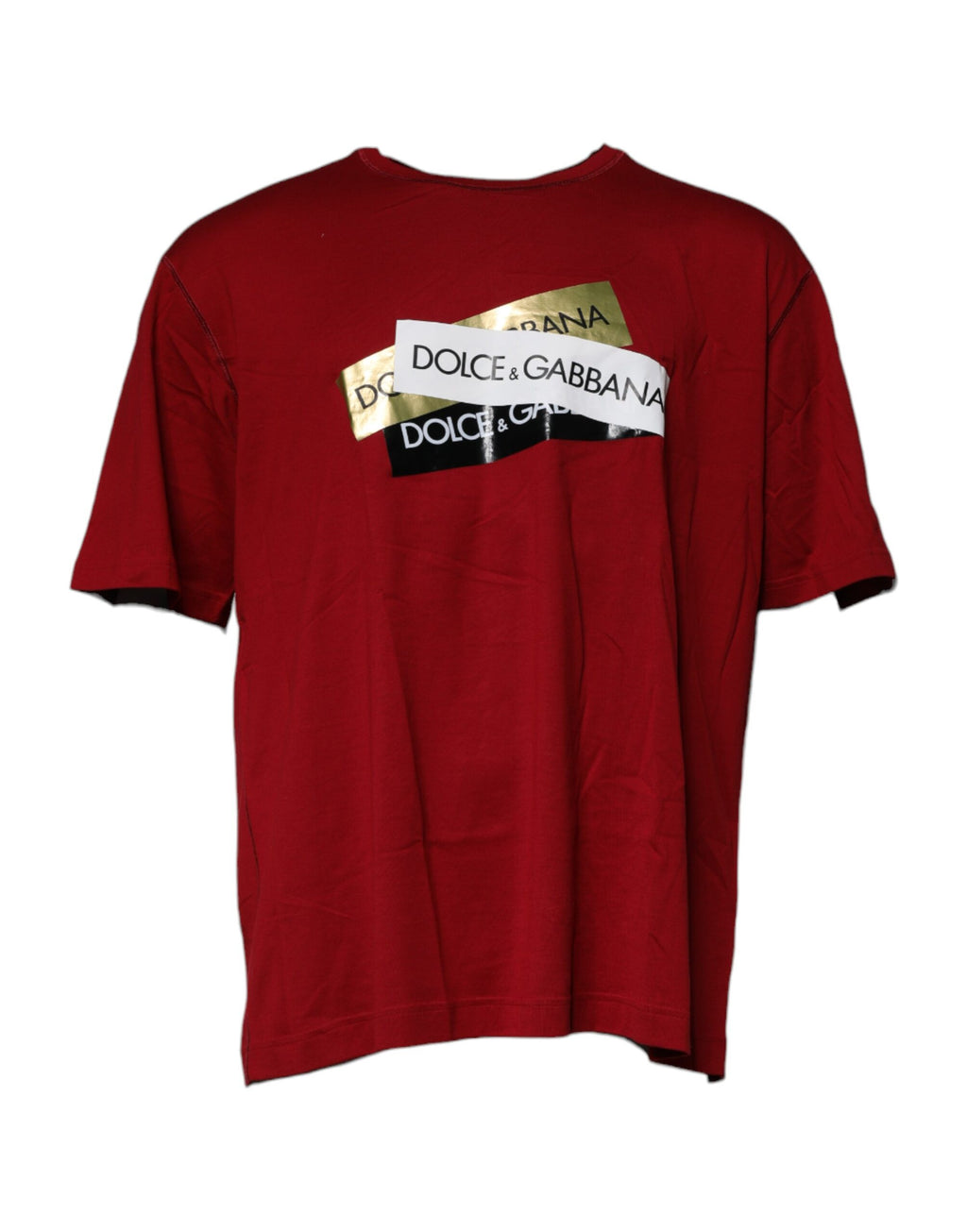 Camiseta de algodón con cuello redondo y cinta con el logotipo rojo de Dolce &amp; Gabbana