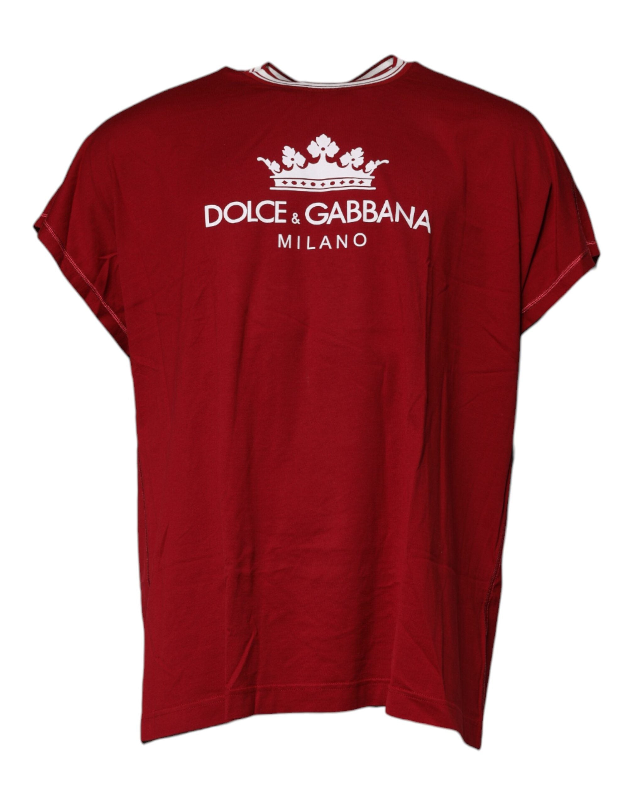 Camiseta de algodón con cuello redondo y corona con logotipo rojo de Dolce &amp; Gabbana