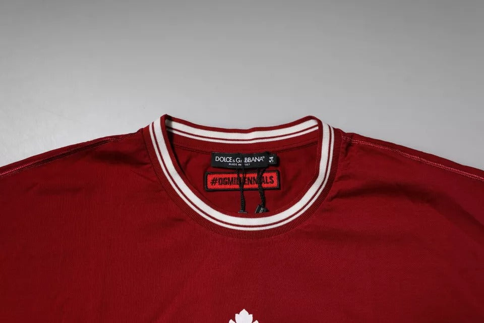 Camiseta de algodón con cuello redondo y corona con logotipo rojo de Dolce &amp; Gabbana