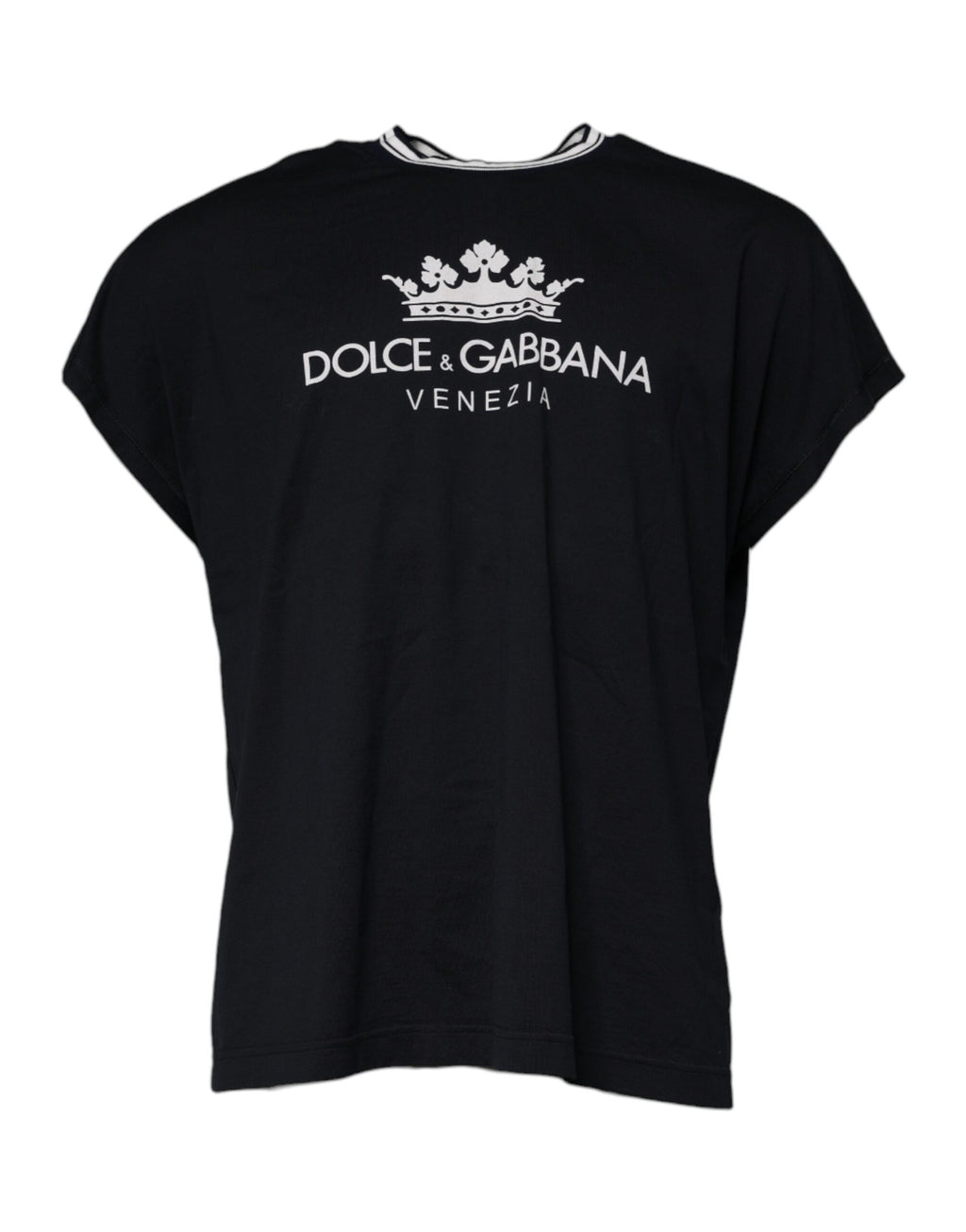 Camiseta de algodón con cuello redondo y corona con logotipo azul oscuro de Dolce &amp; Gabbana