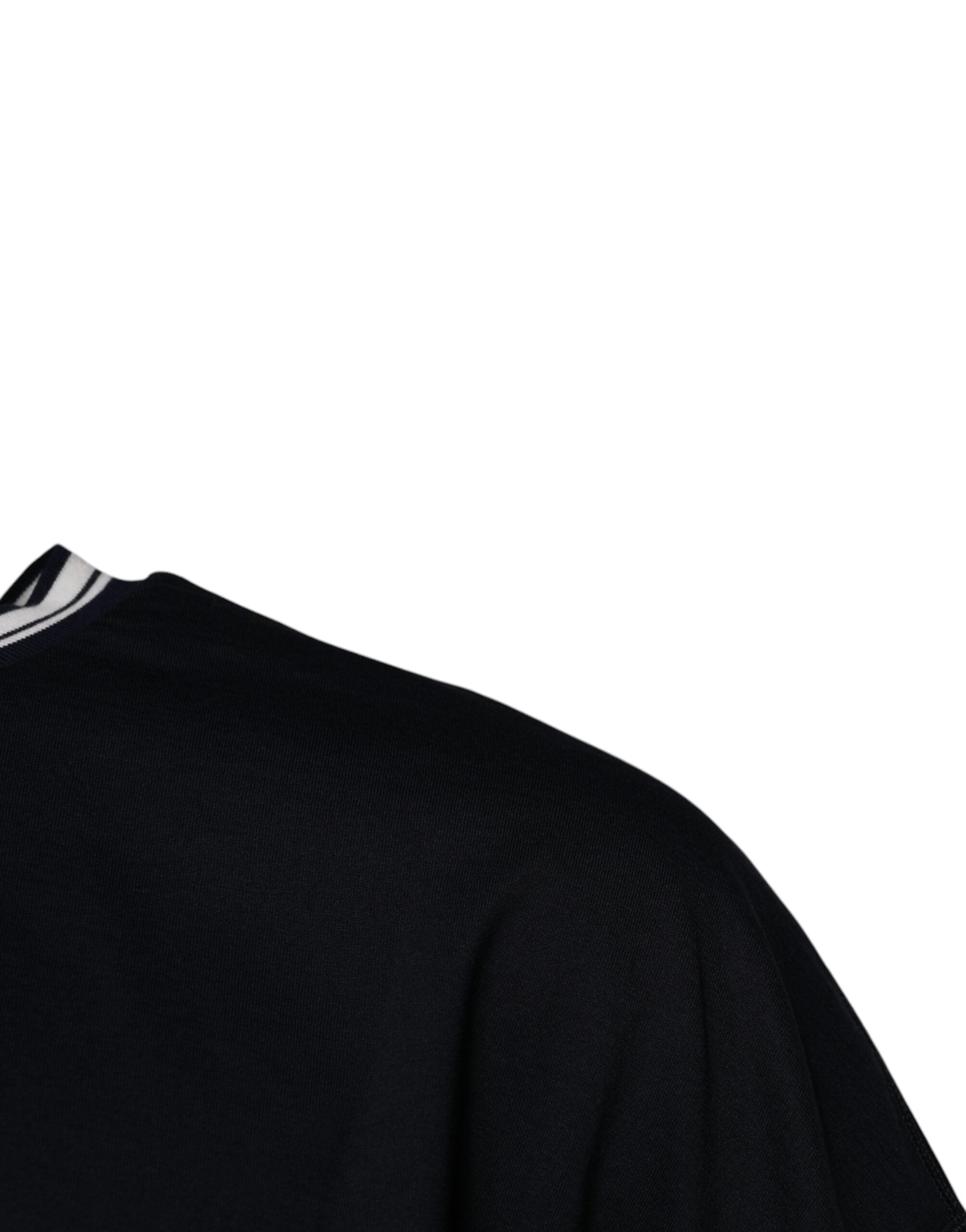 Camiseta de algodón con cuello redondo y corona con logotipo azul oscuro de Dolce &amp; Gabbana