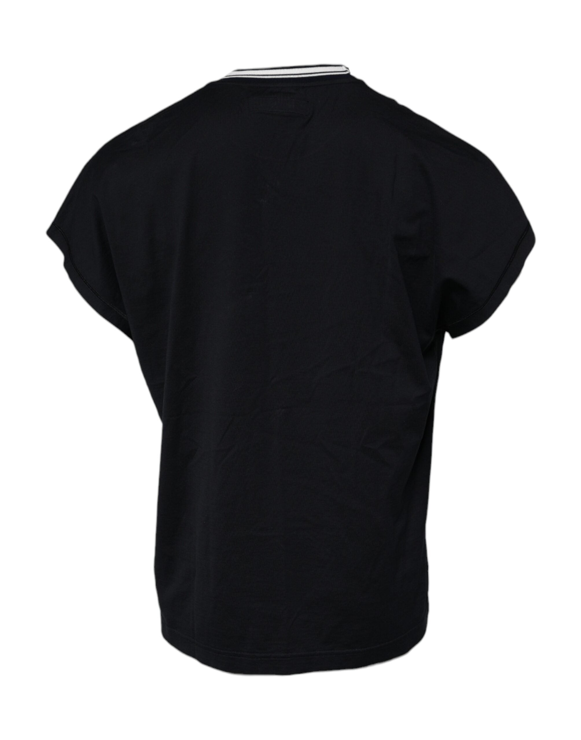 Camiseta de algodón con cuello redondo y corona con logotipo azul oscuro de Dolce &amp; Gabbana