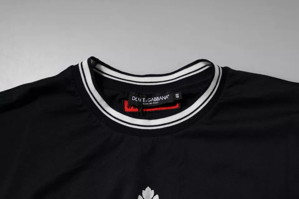 Camiseta de algodón con cuello redondo y corona con logotipo azul oscuro de Dolce &amp; Gabbana