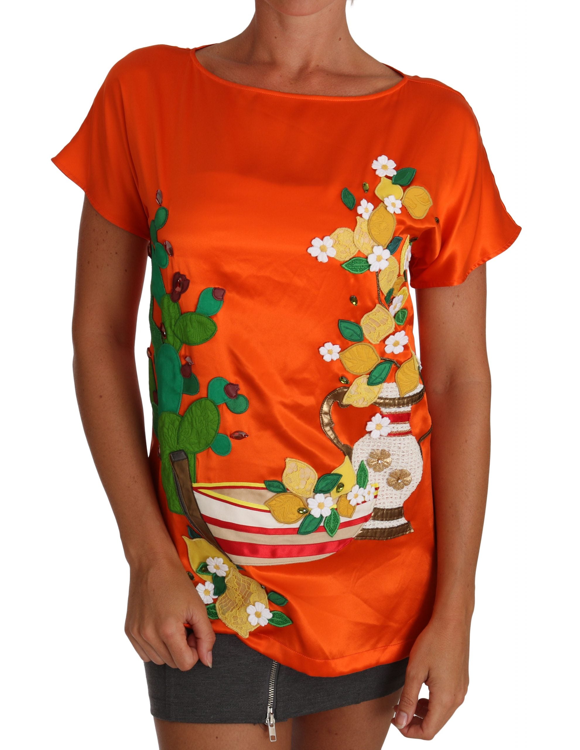 Camiseta Dolce &amp; Gabbana Silk Orange Lemon Crystal
