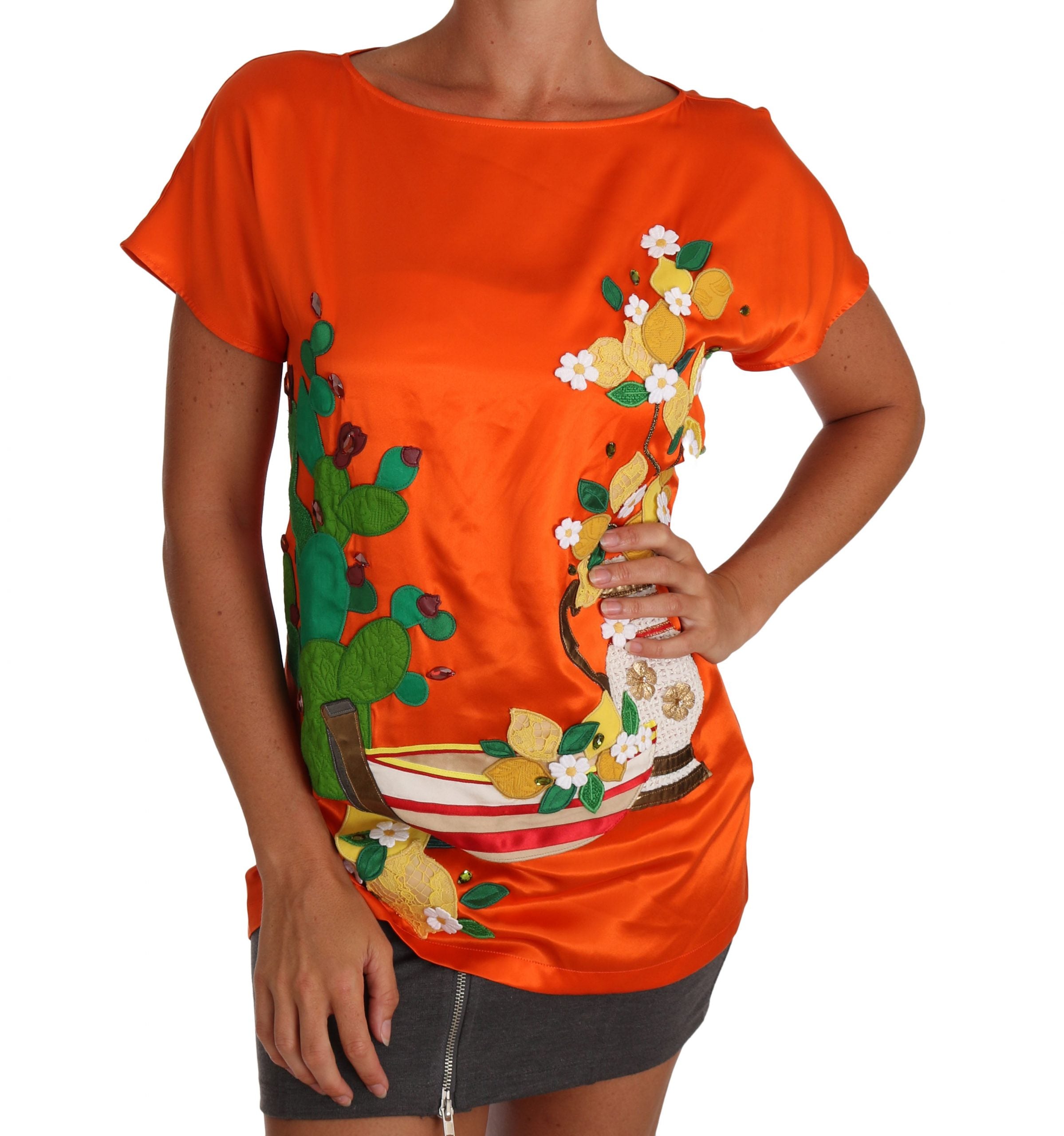 Camiseta Dolce &amp; Gabbana Silk Orange Lemon Crystal