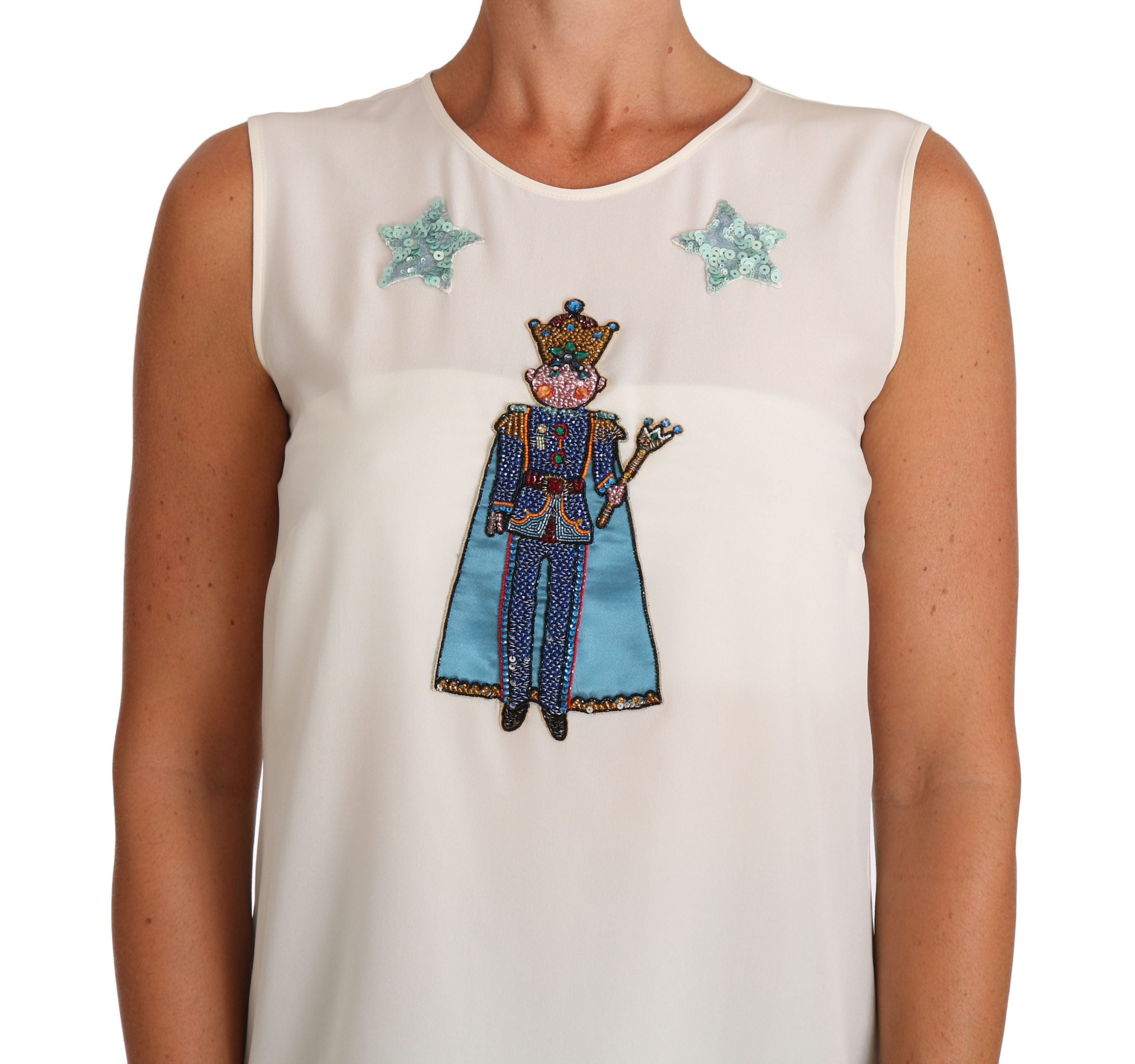 Camiseta de hada con lentejuelas de cristal de seda blanca de Dolce &amp; Gabbana