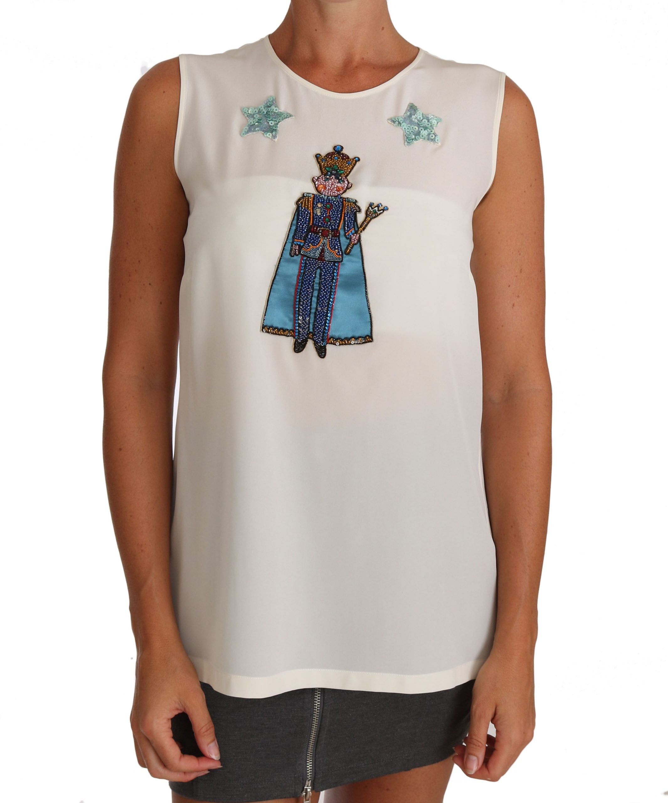 Camiseta de hada con lentejuelas de cristal de seda blanca de Dolce &amp; Gabbana
