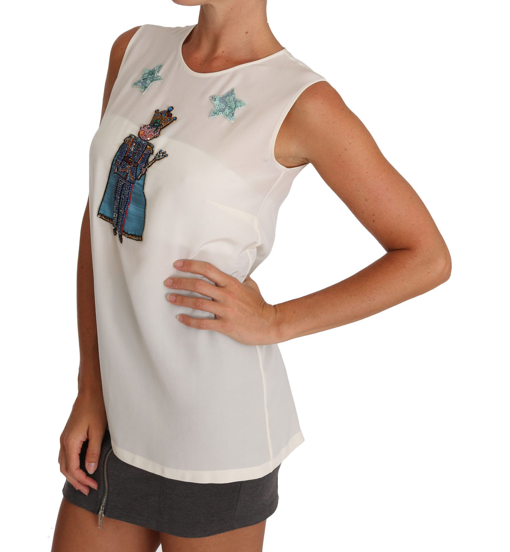 Camiseta de hada con lentejuelas de cristal de seda blanca de Dolce &amp; Gabbana