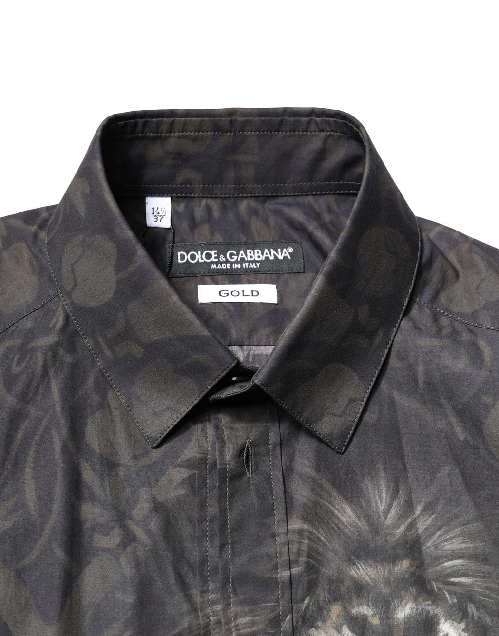 Camisa de vestir Dolce &amp; Gabbana con retrato de mascota real negra dorada