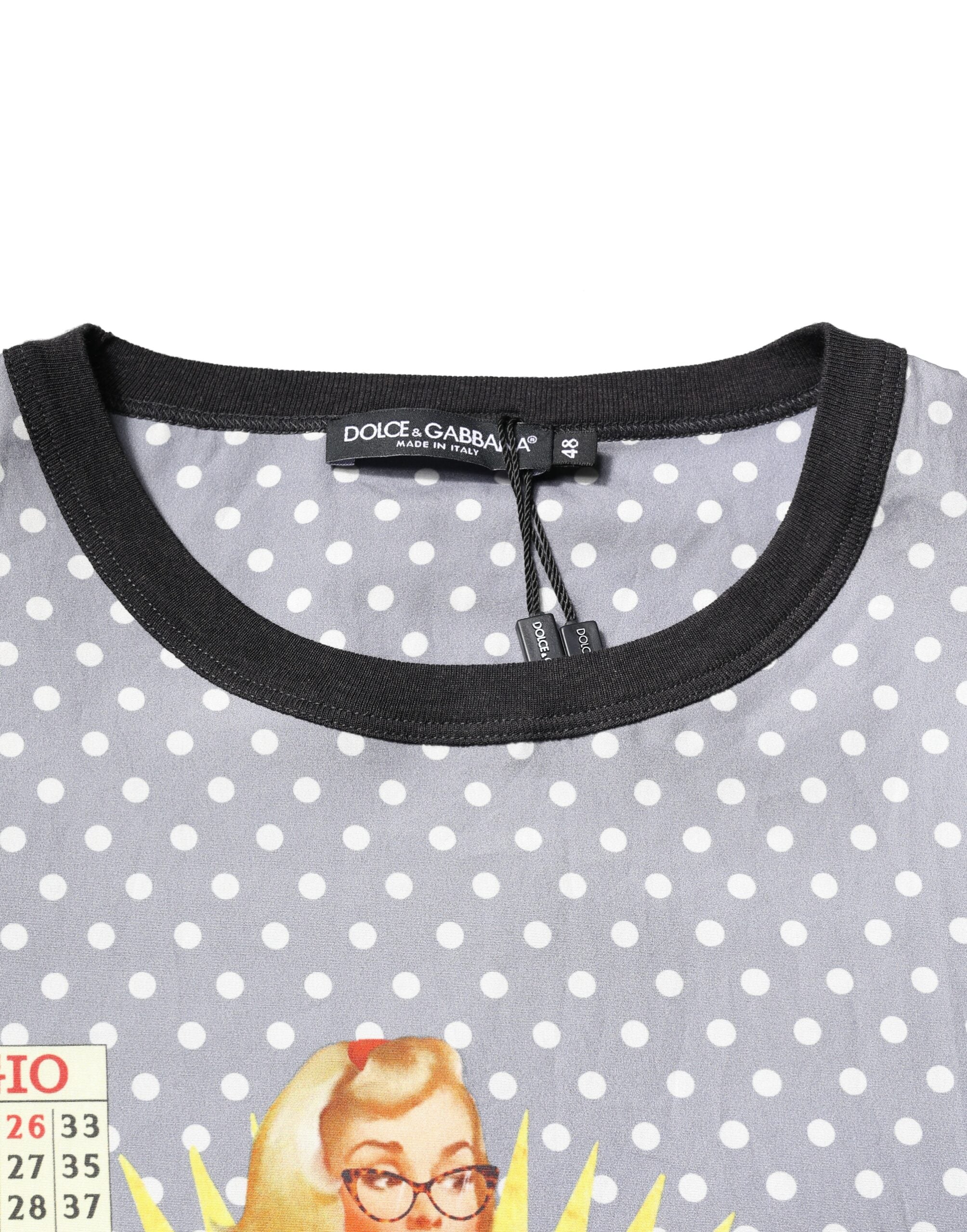 Camiseta de cuello redondo con estampado pin-up de lunares grises de Dolce &amp; Gabbana