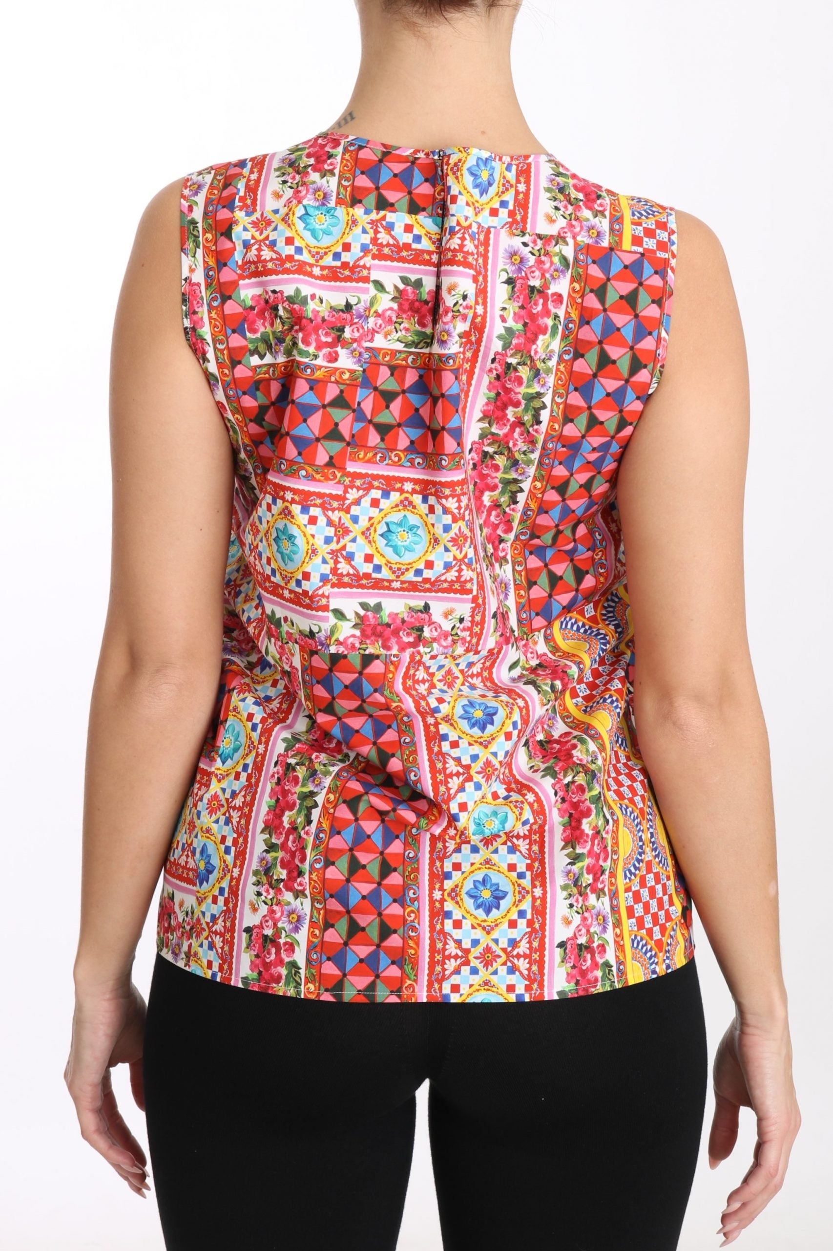 Dolce &amp; Gabbana Blusa sin mangas de puro algodón con estampado Carretto y flores