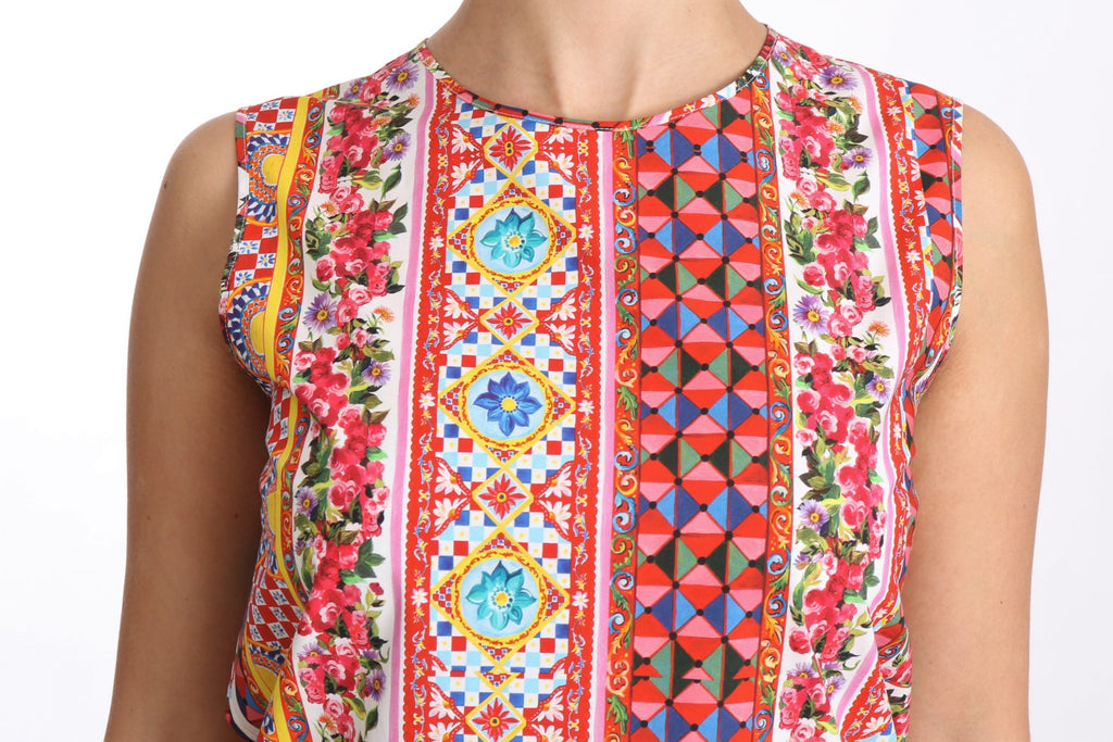 Dolce &amp; Gabbana Blusa sin mangas de puro algodón con estampado Carretto y flores