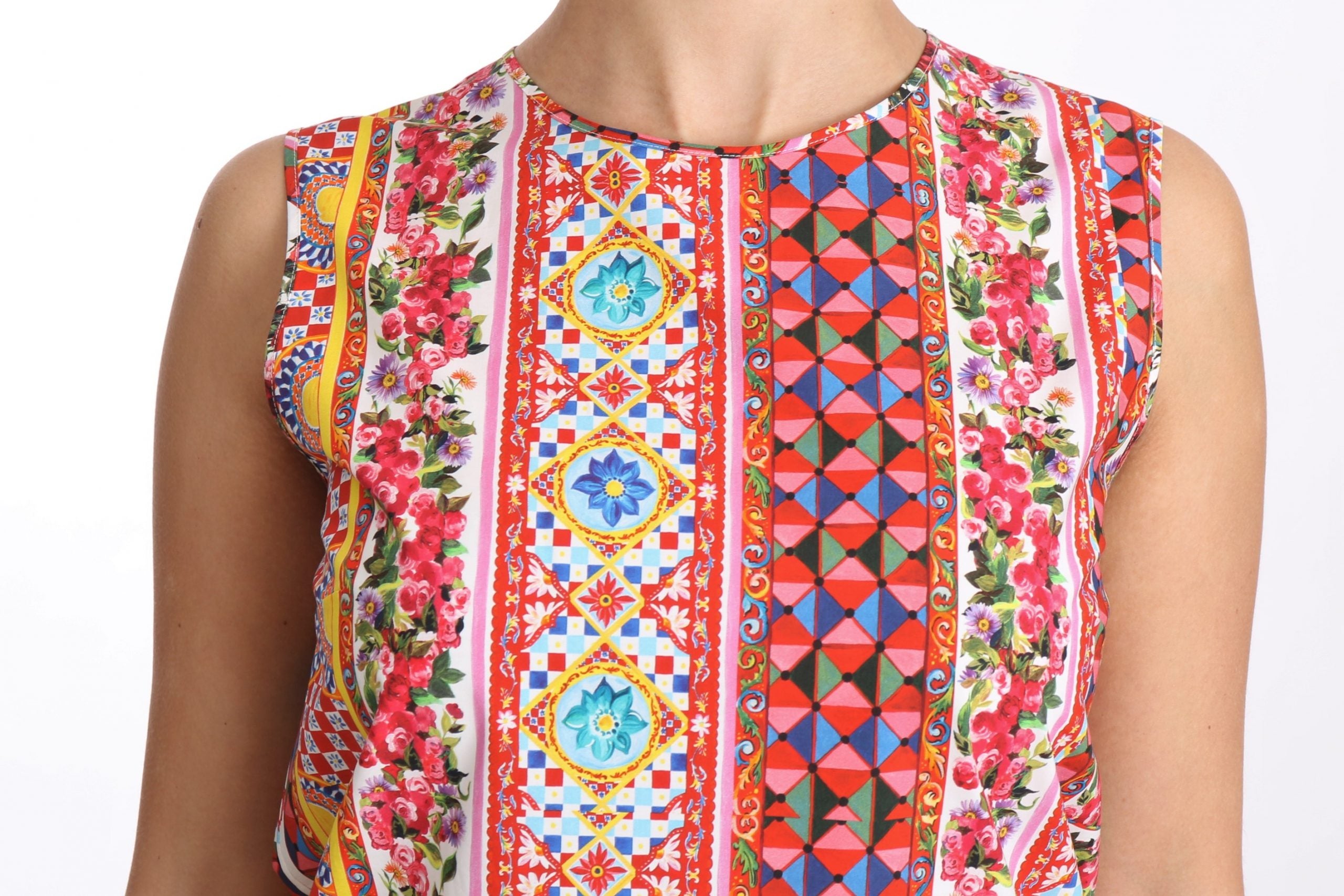 Dolce &amp; Gabbana Blusa sin mangas de puro algodón con estampado Carretto y flores