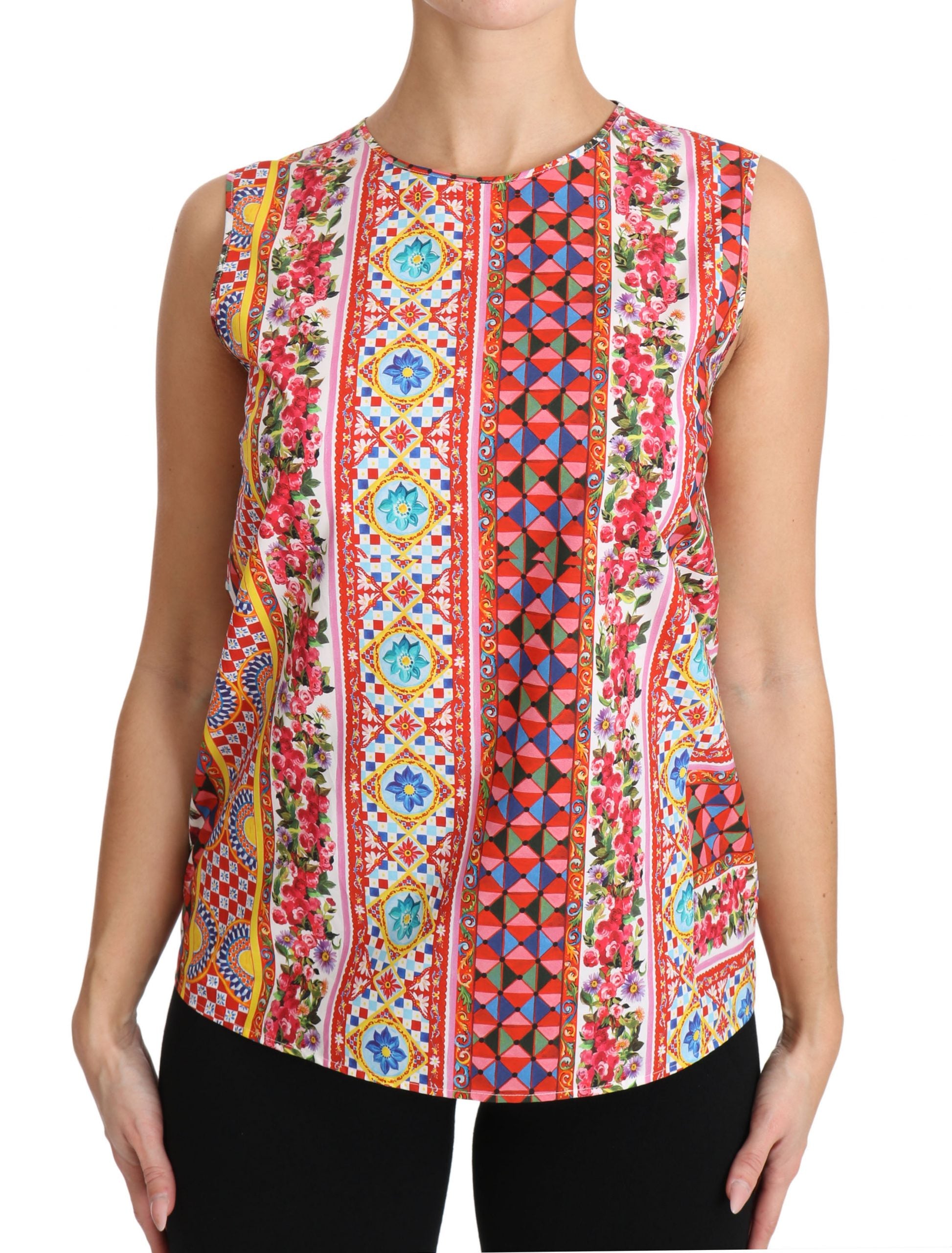 Dolce &amp; Gabbana Blusa sin mangas de puro algodón con estampado Carretto y flores