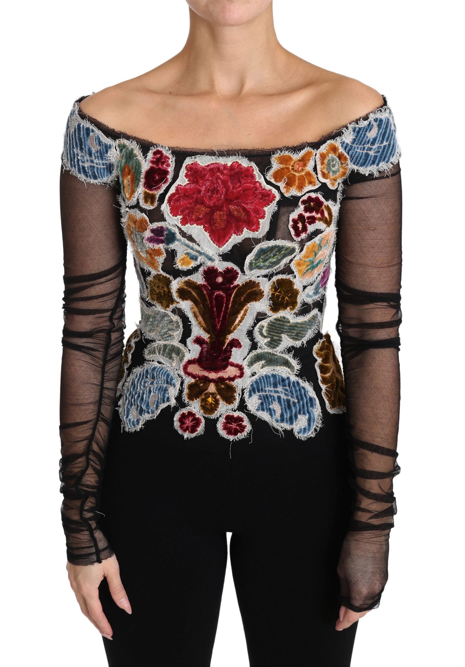Blusa negra con estampado floral Ricamo de Dolce &amp; Gabbana