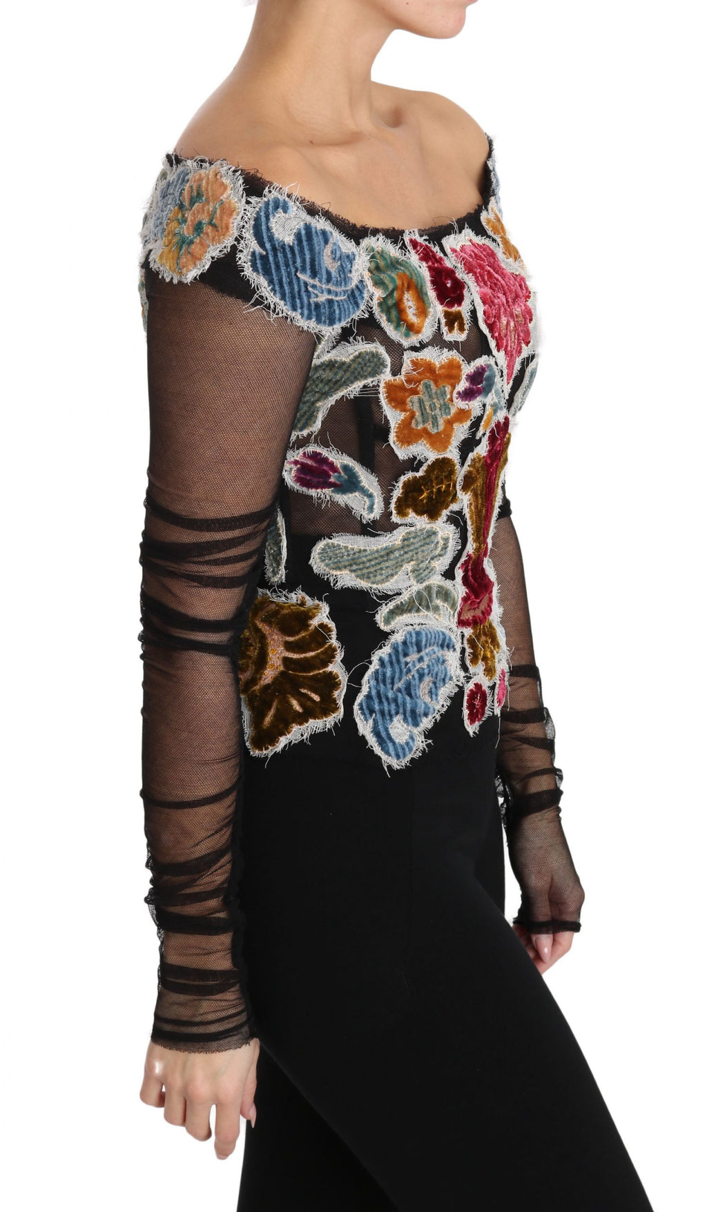 Blusa negra con estampado floral Ricamo de Dolce &amp; Gabbana