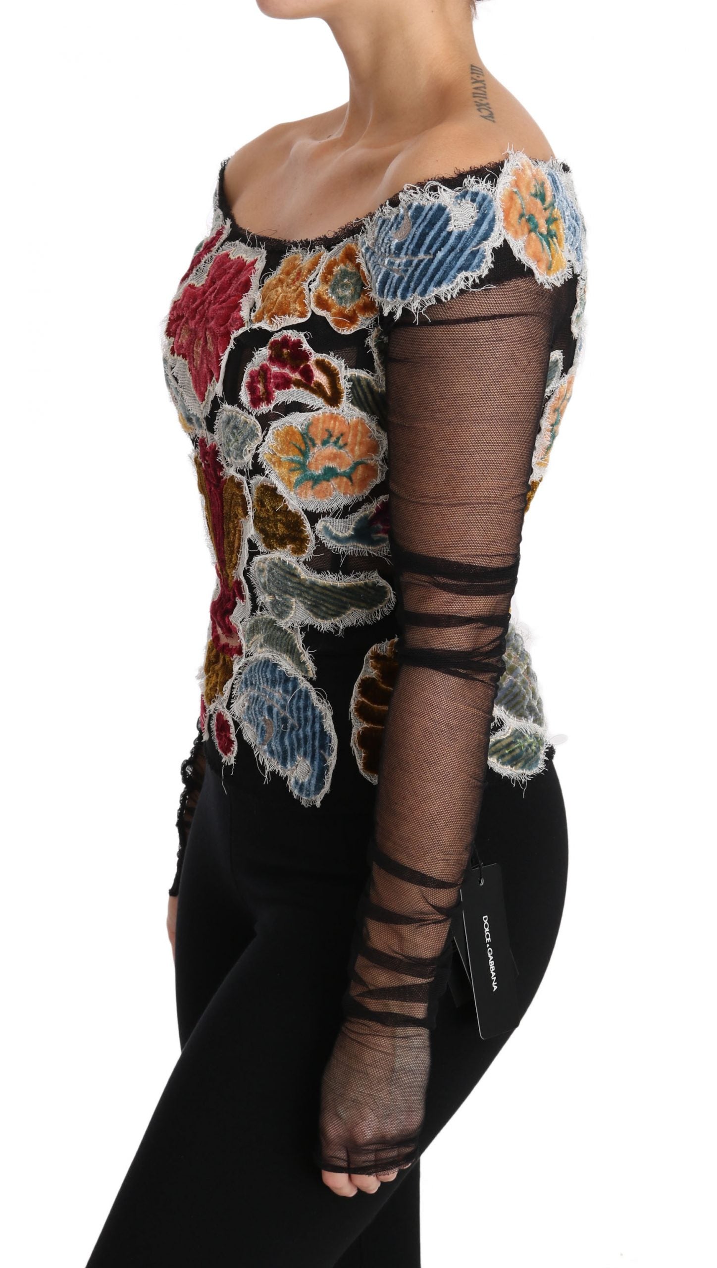 Blusa negra con estampado floral Ricamo de Dolce &amp; Gabbana