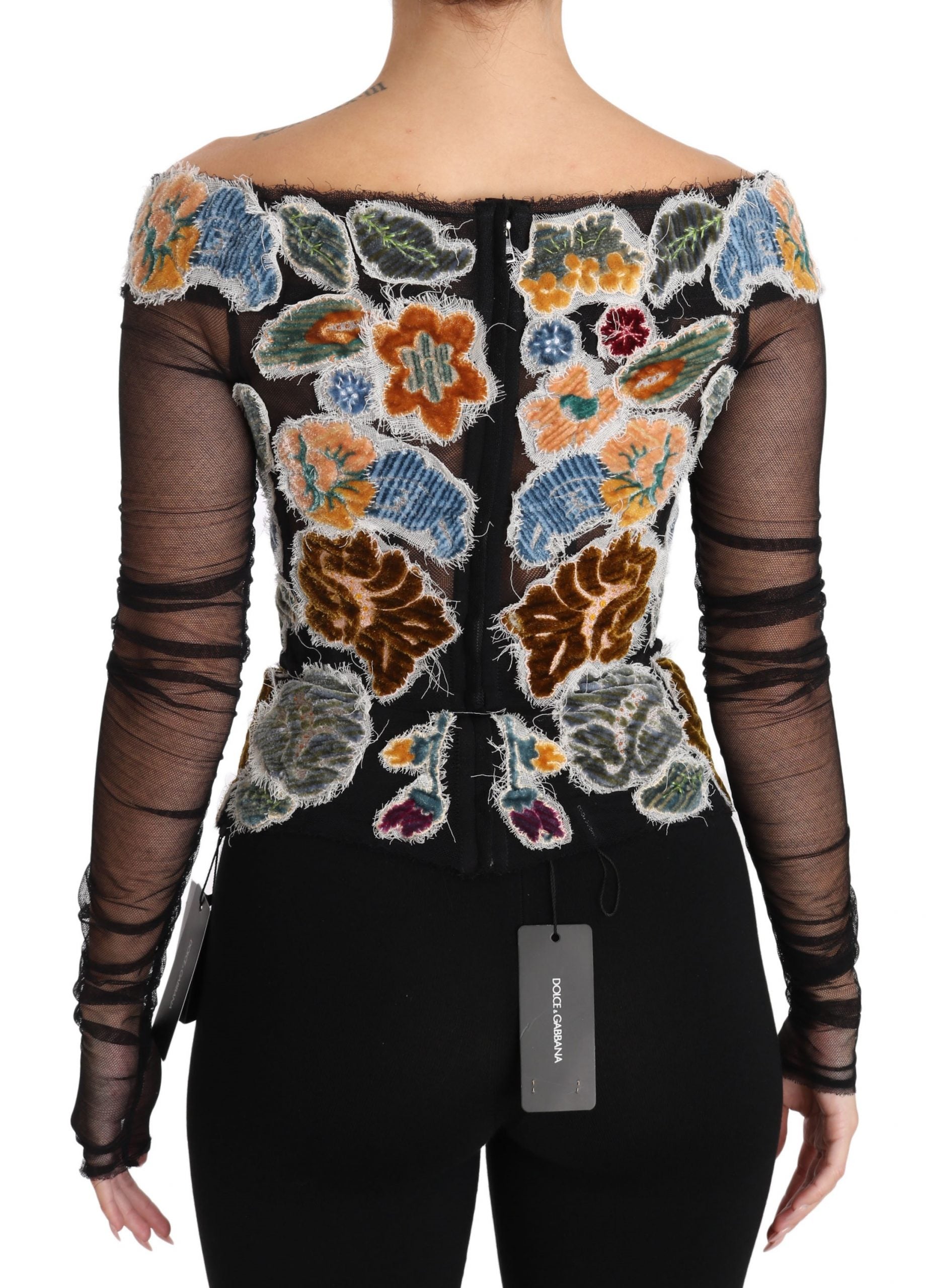 Blusa negra con estampado floral Ricamo de Dolce &amp; Gabbana