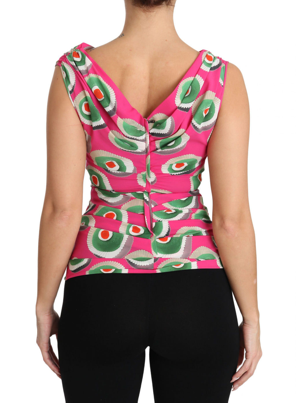 Top de pastel siciliano elástico de seda rosa de Dolce &amp; Gabbana