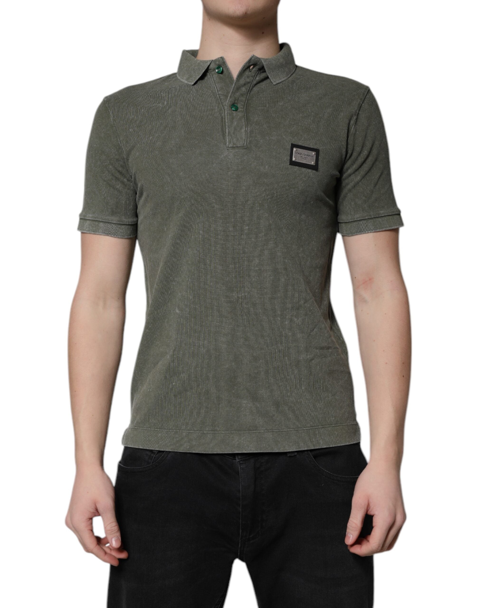Camiseta polo de algodón con placa del logotipo verde militar de Dolce &amp; Gabbana